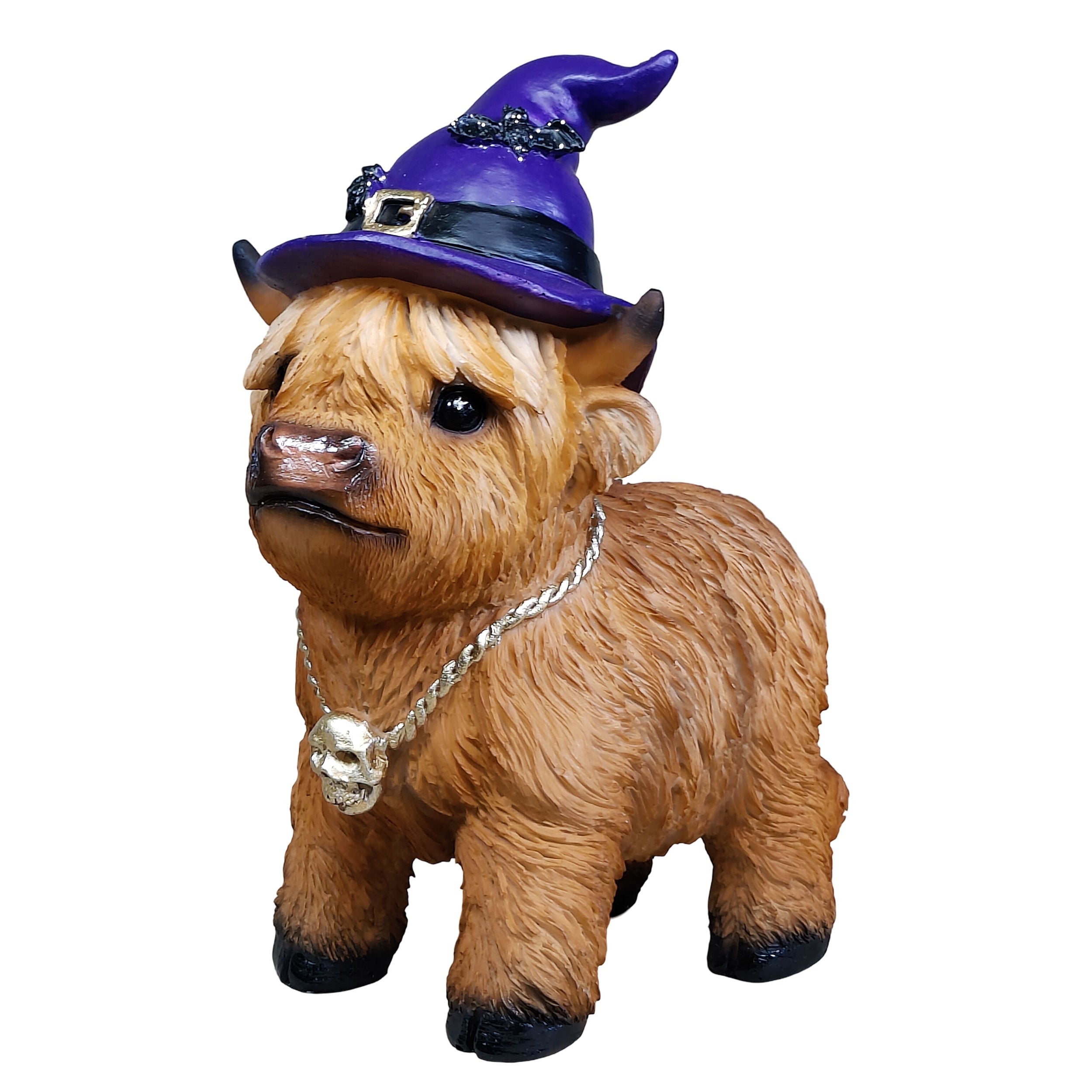 Dekofigur Highland Cattle Halloween – handbemalte Polyresinfigur für Herbst- & Halloween-Deko