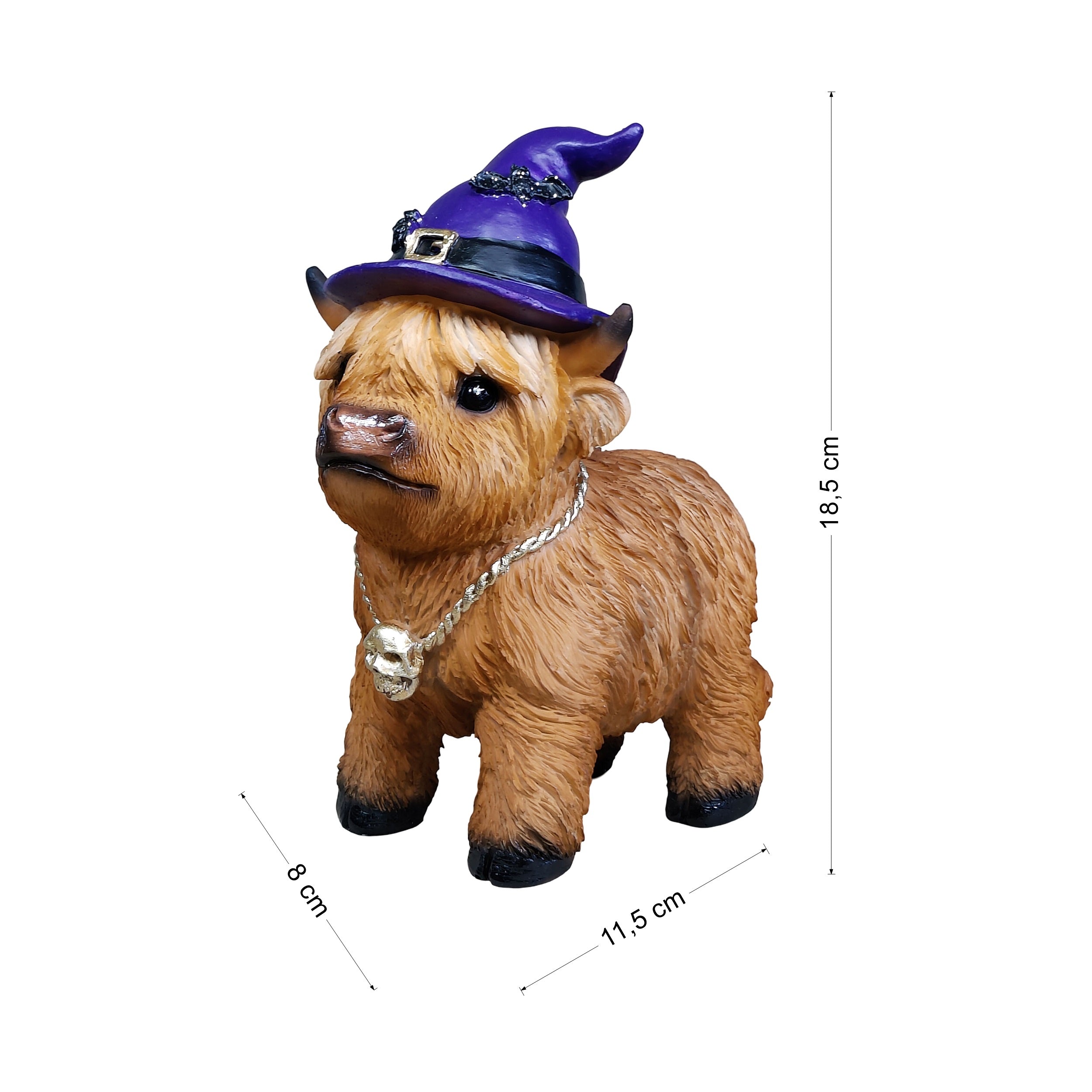 Dekofigur Highland Cattle Halloween – handbemalte Polyresinfigur für Herbst- & Halloween-Deko
