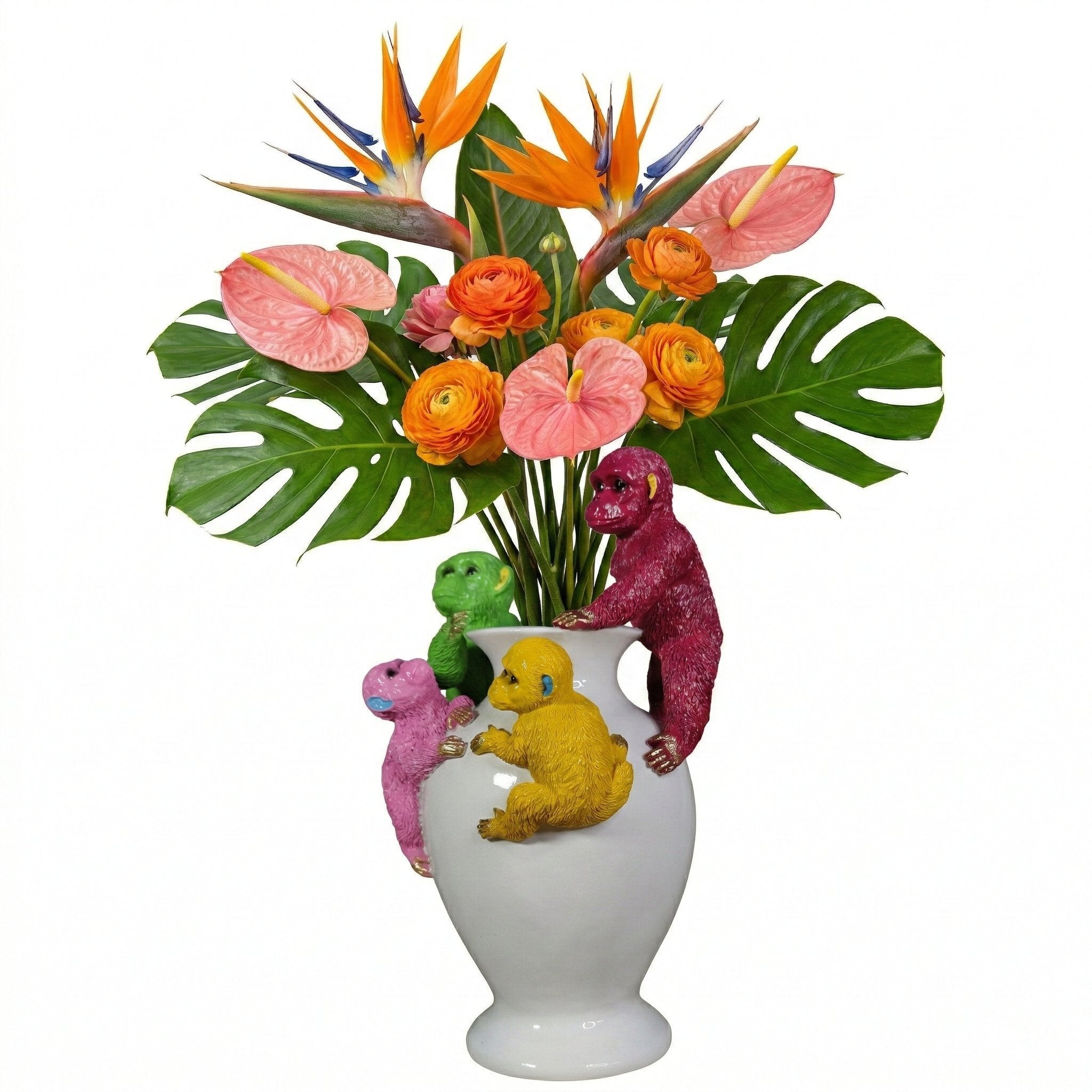 Kunstblumen Vase Deko Vase modern – Designer Vasen mit Tieren Papagei Affe Echse Tischdeko Vase bunt