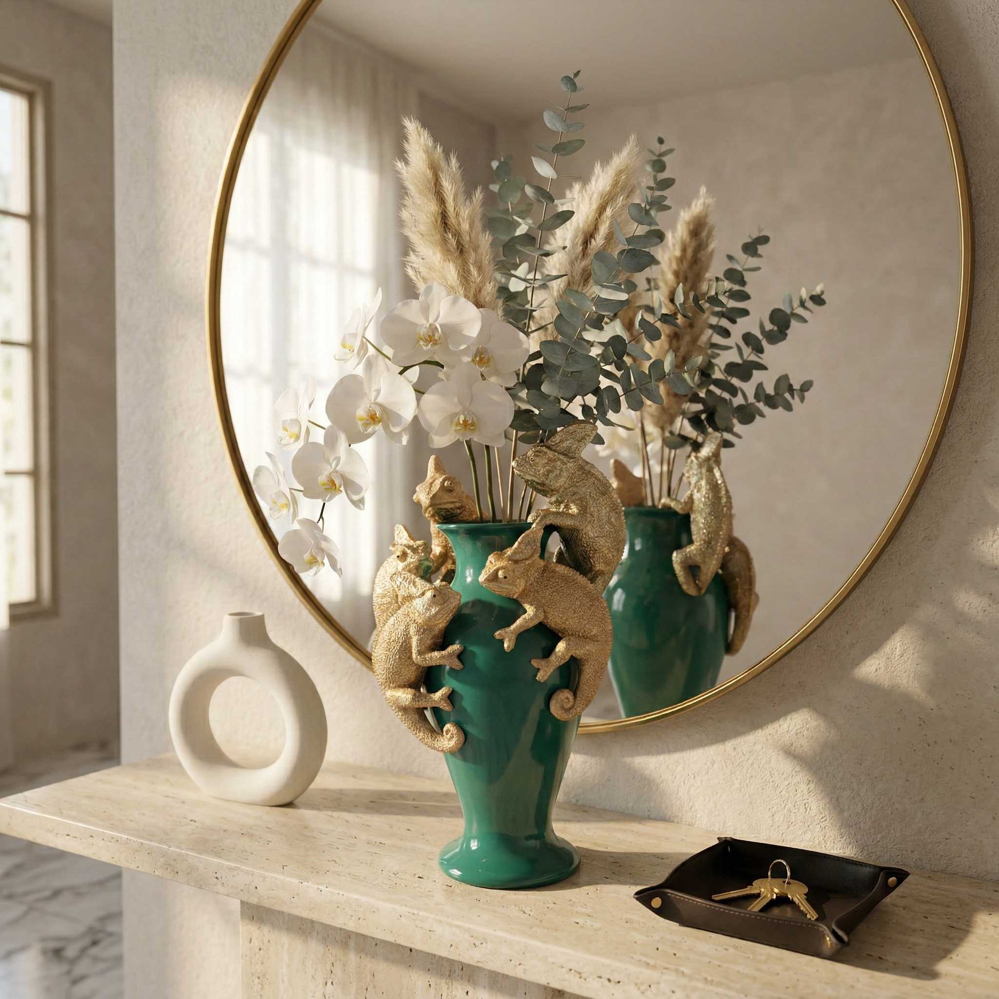 Kunstblumen Vase Deko Vase modern – Designer Vasen mit Tieren Papagei Affe Echse Tischdeko Vase bunt