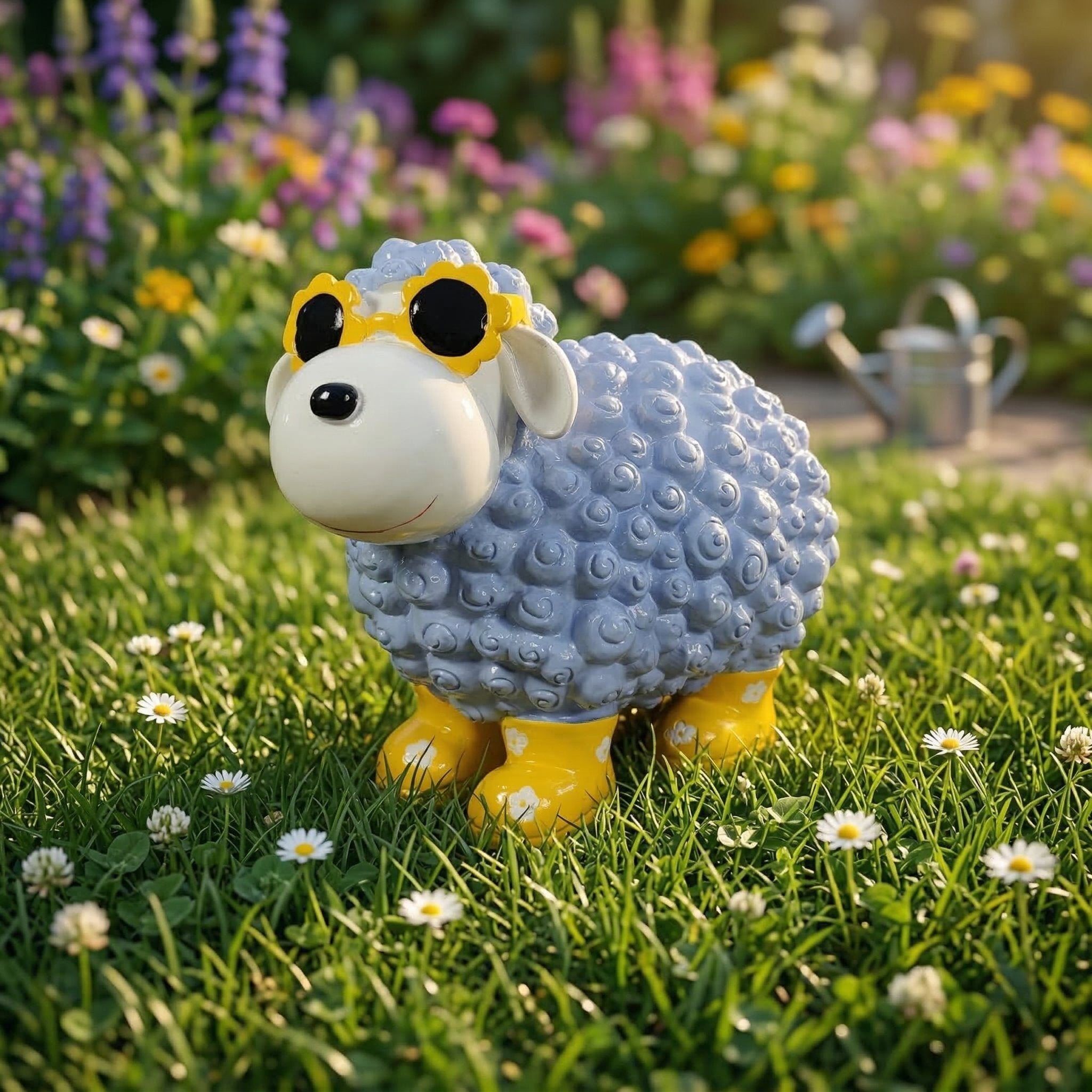 Schaf Figur mit Blumenbrille Deko Schaf Gartenfigur Schaf bunte Gartenschafe für Haus und Garten