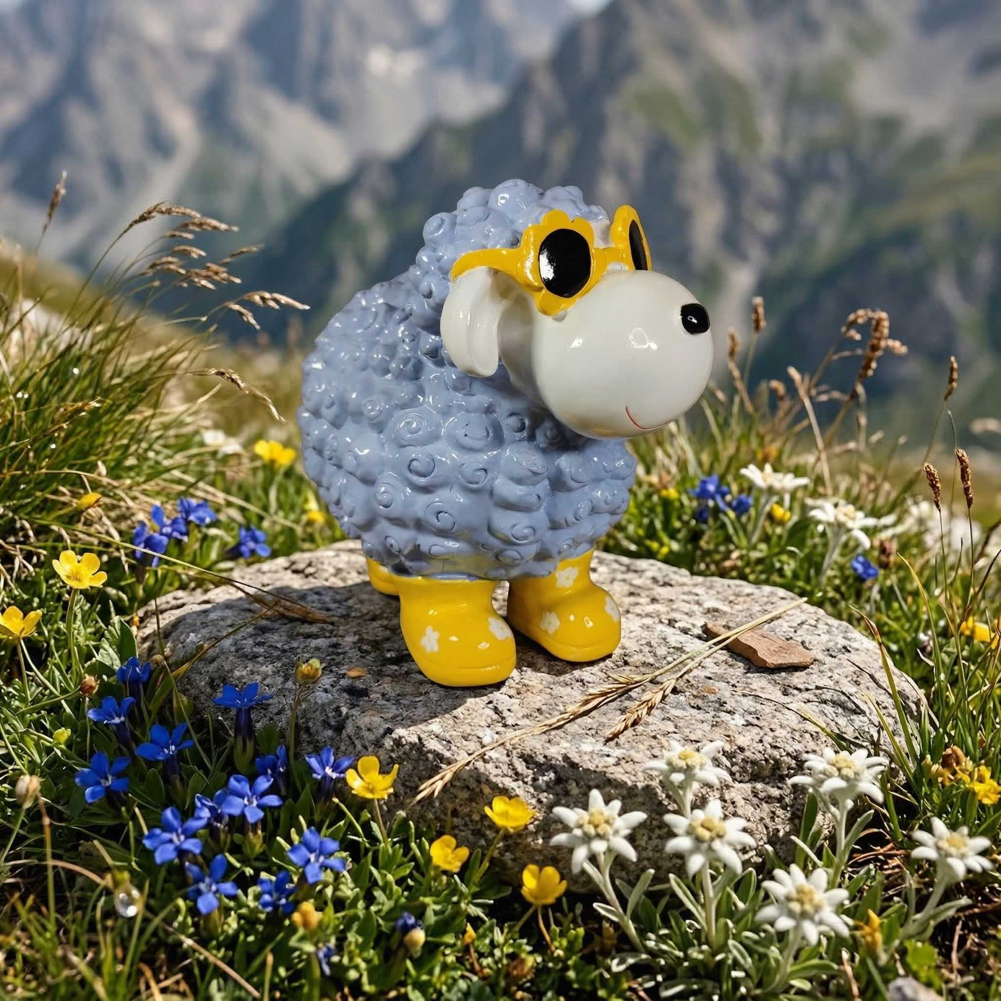 Schaf Figur mit Blumenbrille Deko Schaf Gartenfigur Schaf bunte Gartenschafe für Haus und Garten