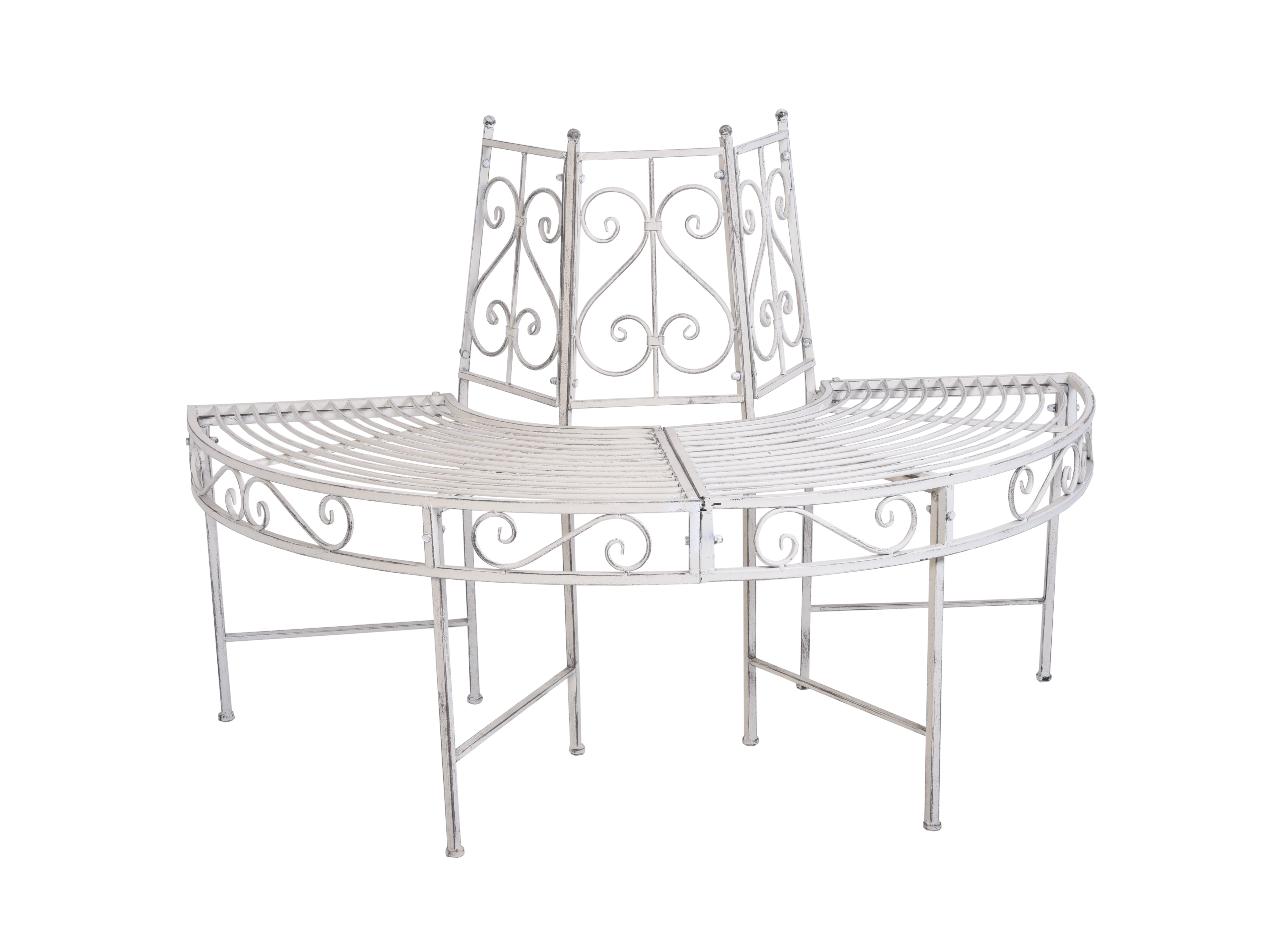 Baumbank VARDA Halbkreis-Bank Gartenbank Garden Pleasure robust elegant antik-weiß Outdoor pulverbeschichtet