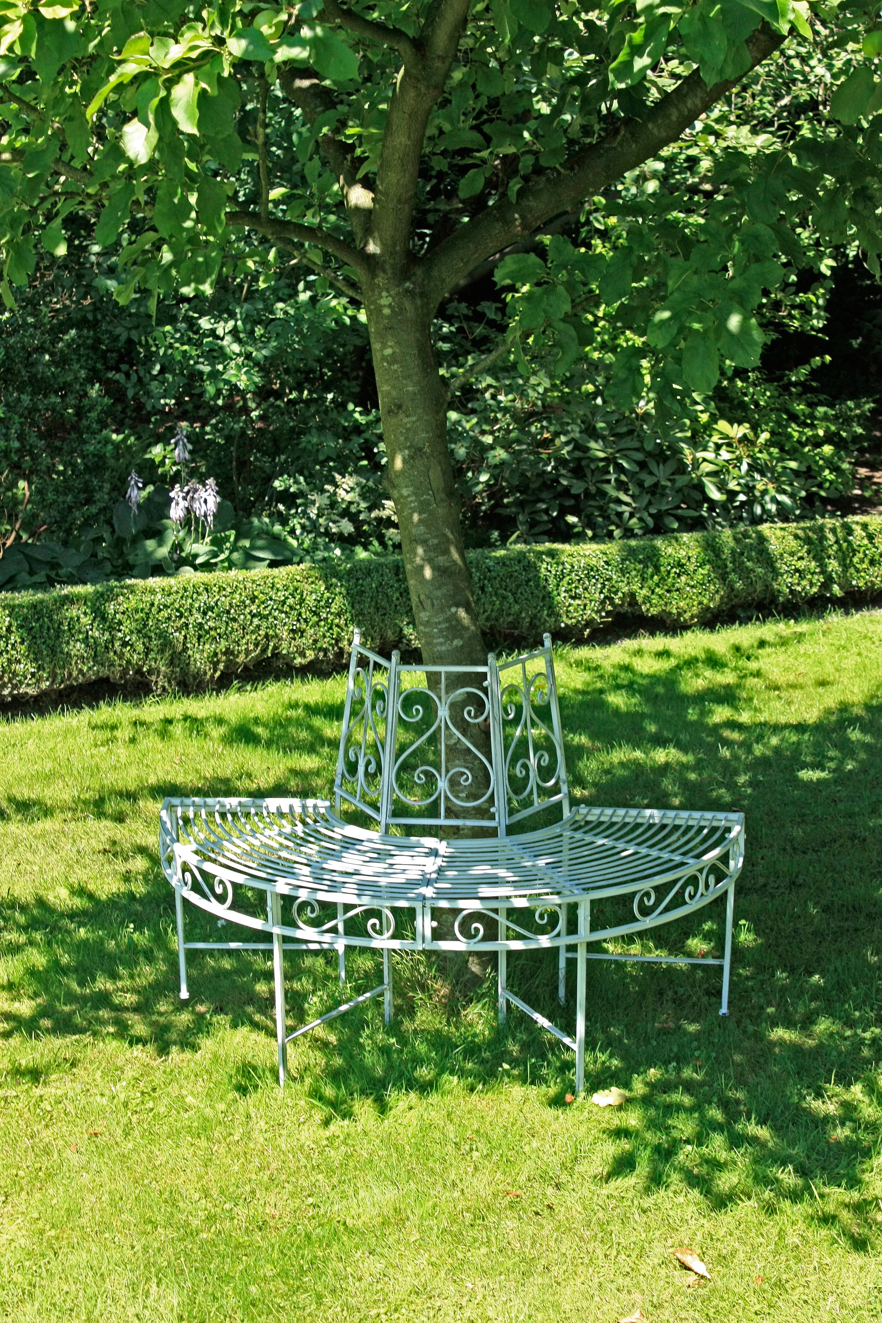 Baumbank VARDA Halbkreis-Bank Gartenbank Garden Pleasure robust elegant antik-weiß Outdoor pulverbeschichtet