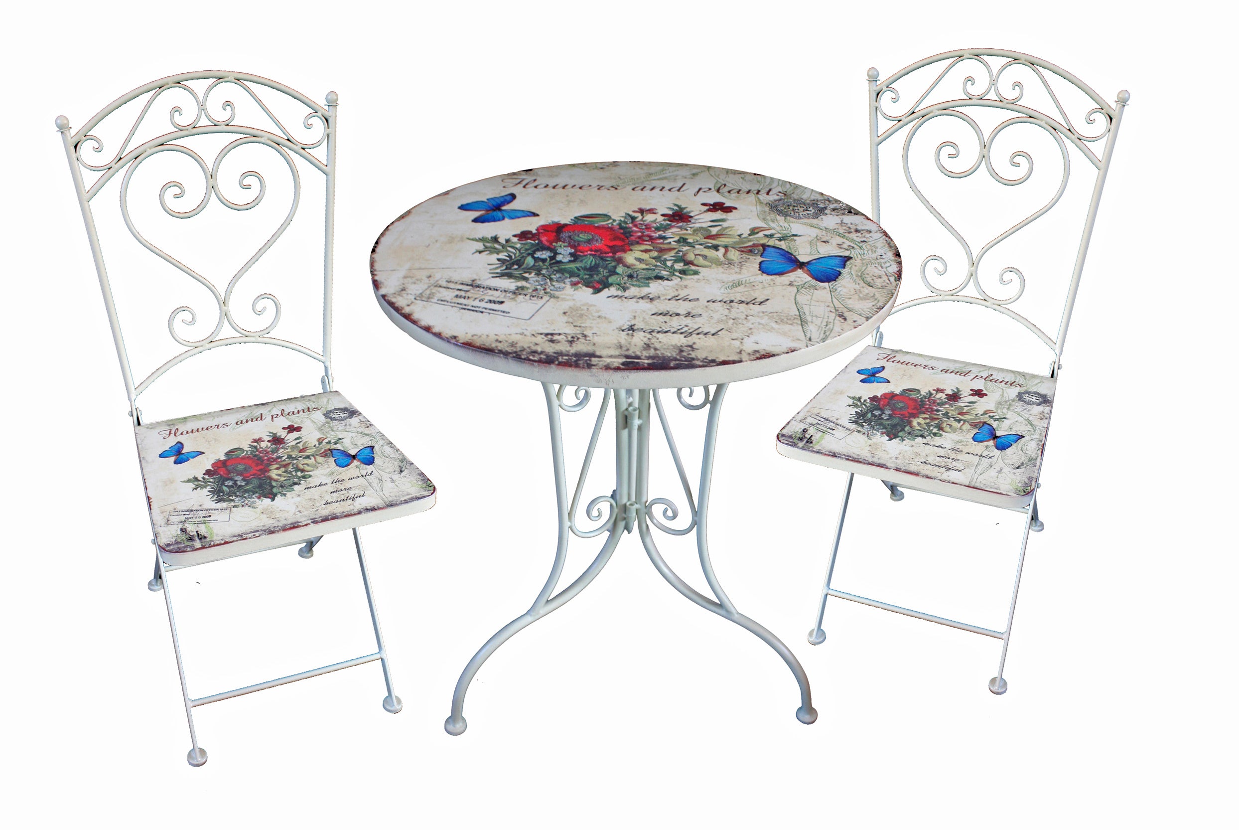 Bistro-Set FLORAL Sitzgruppe Balkonset Garden Pleasure 3-tlg. romantisch stabil Outdoor Garten Balkon