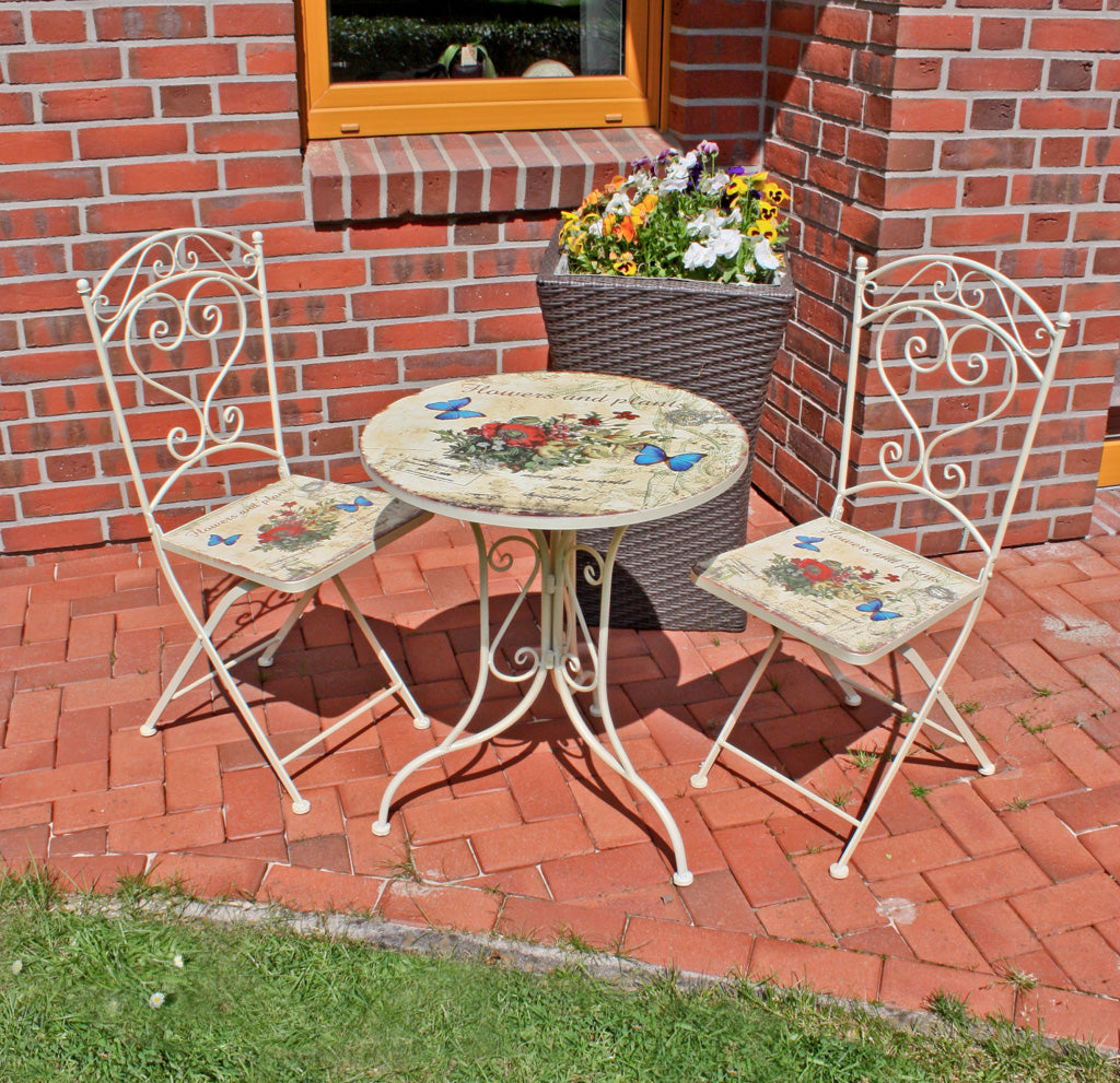Bistro-Set FLORAL Sitzgruppe Balkonset Garden Pleasure 3-tlg. romantisch stabil Outdoor Garten Balkon
