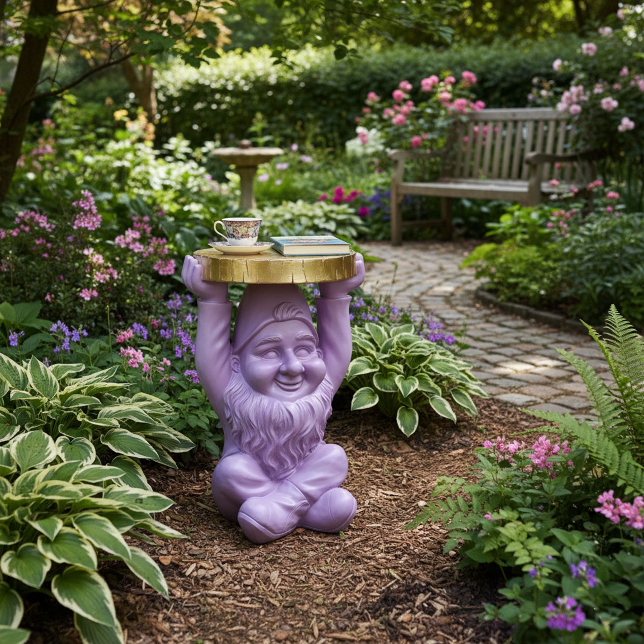 Beistelltisch rund Gartenzwerg – Beistelltisch Design für Garten & Wohnbereich in Schwarz oder Lila