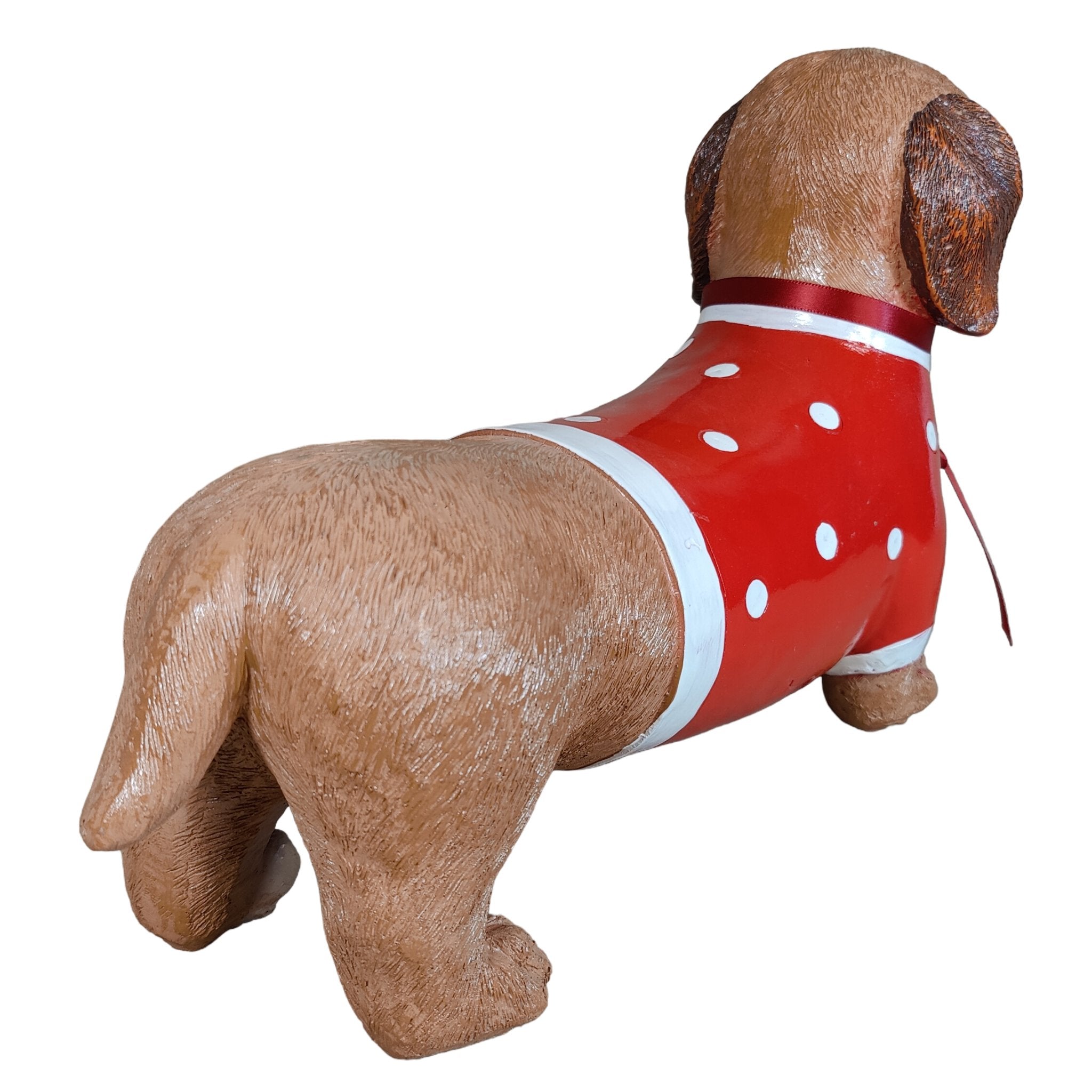 Dackel Deko Figur - handbemalte Dackelfigur für innen & außen, Gartendeko für Balkon, Terrasse & Garten, mit Pulli und roter Schleife - DackelDuo Monique et François