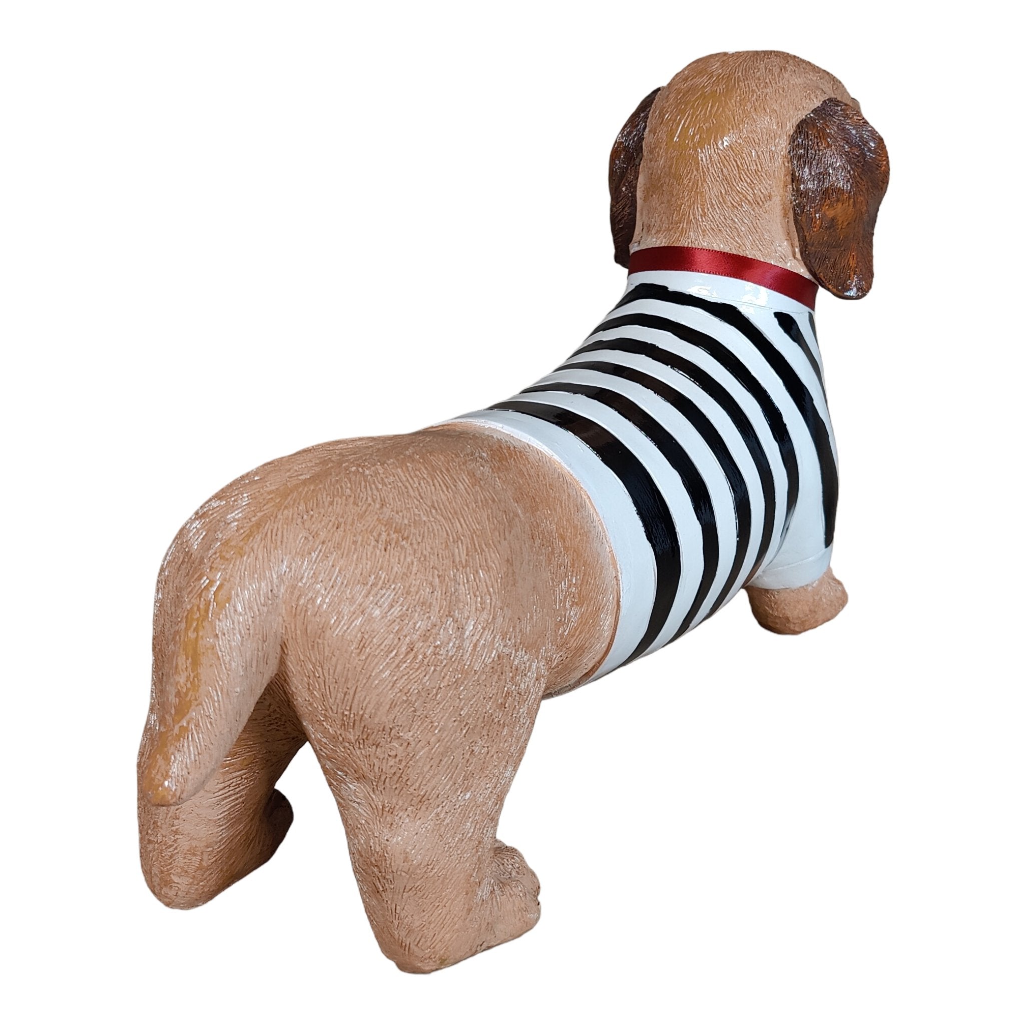 Dackel Deko Figur - handbemalte Dackelfigur für innen & außen, Gartendeko für Balkon, Terrasse & Garten, mit Pulli und roter Schleife - DackelDuo Monique et François