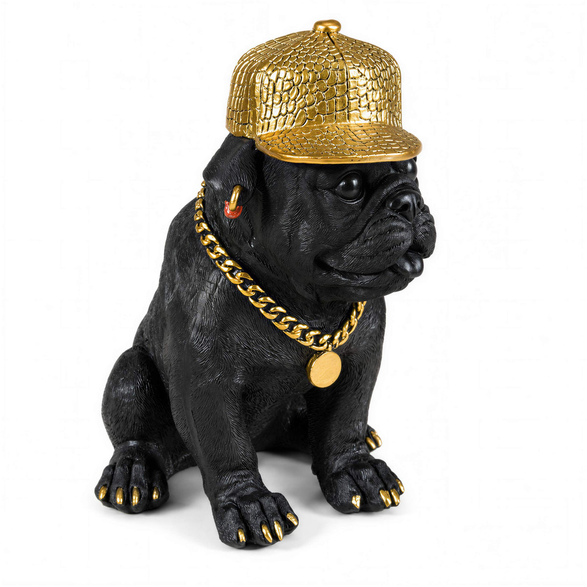 Bulldogge Figur mit Cap Hunde Figur schwarz gold