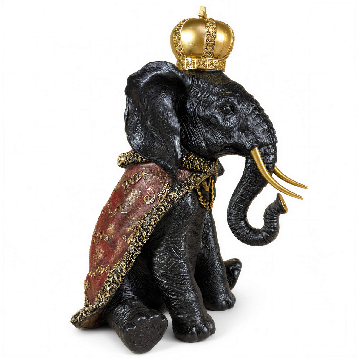 Elefant Figur mit Krone Dekofigur in Schwarz-Gold oder Gold-Rot