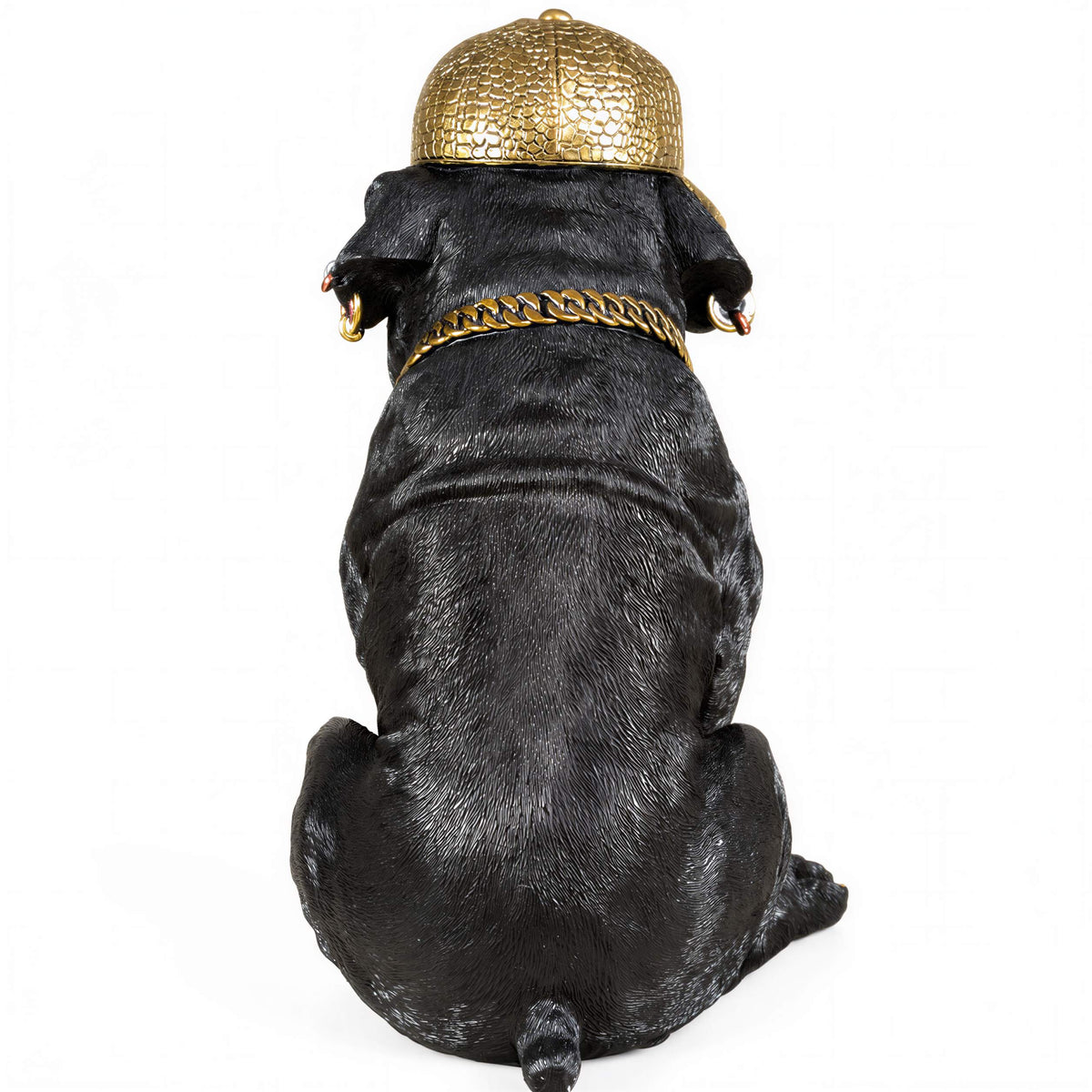 Bulldogge Figur mit Cap Hunde Figur schwarz gold
