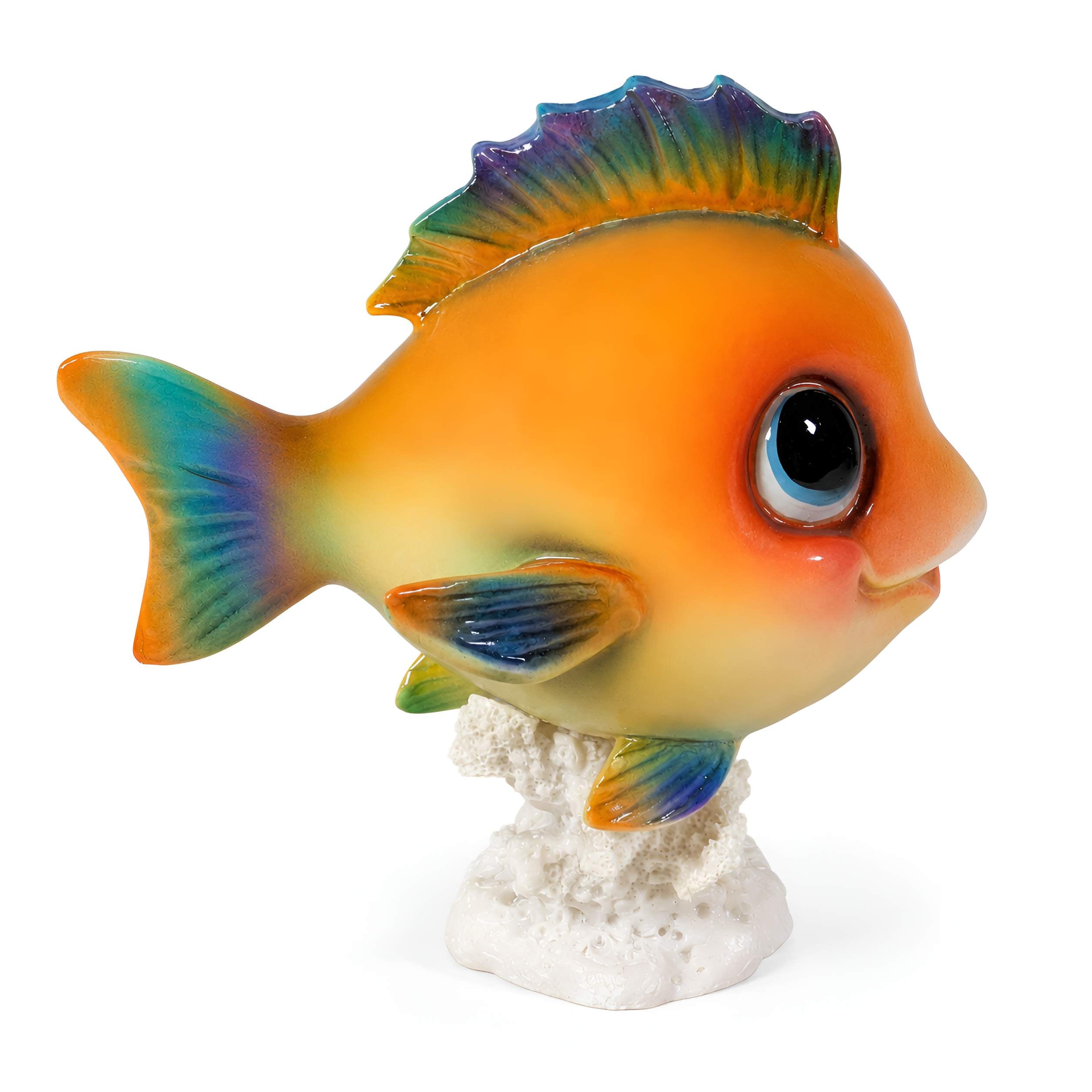 Fisch Figur glänzend Blau & Orange für maritime Deko innen und außen