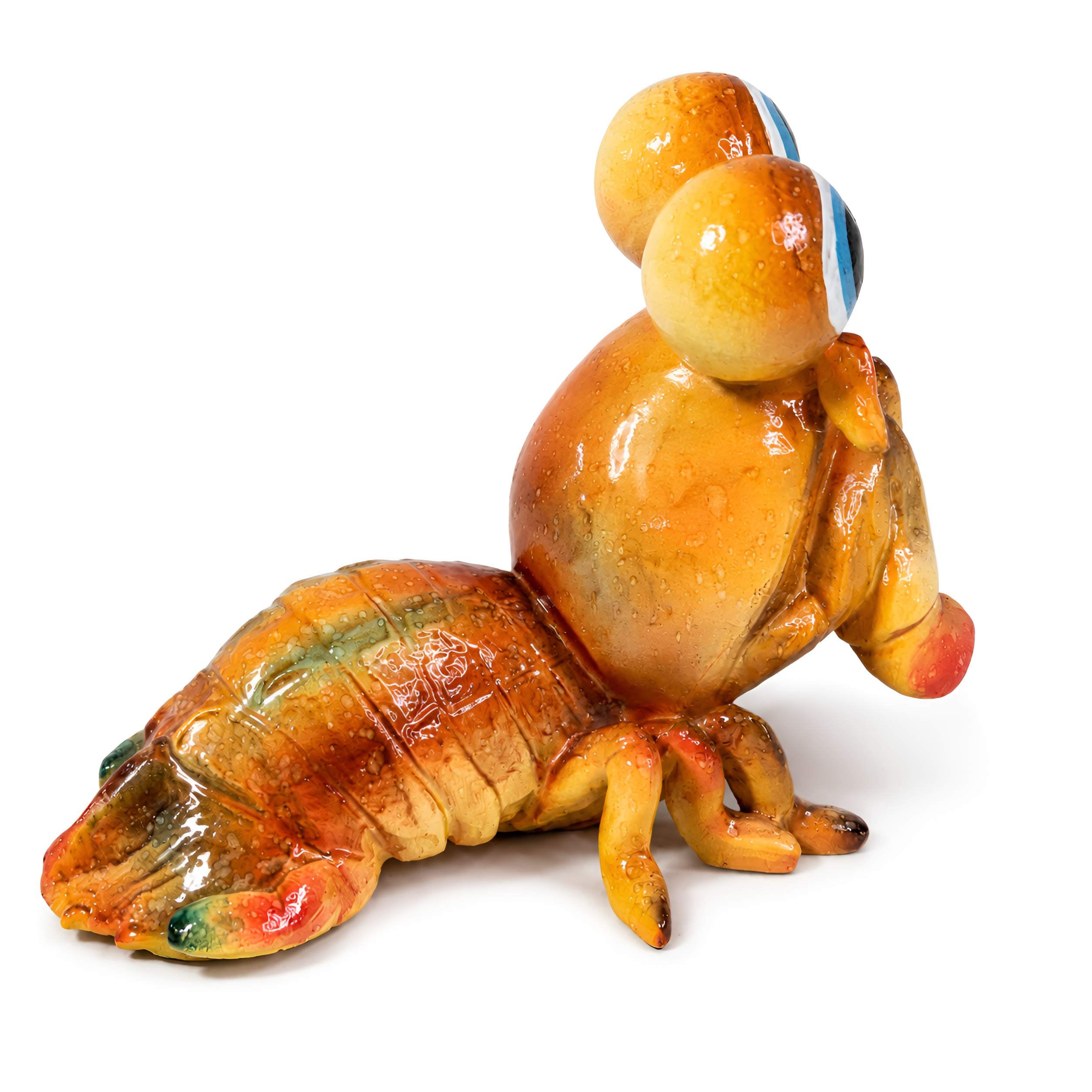 Garnele Figur glänzend Grün & Orange für maritime Deko innen und außen