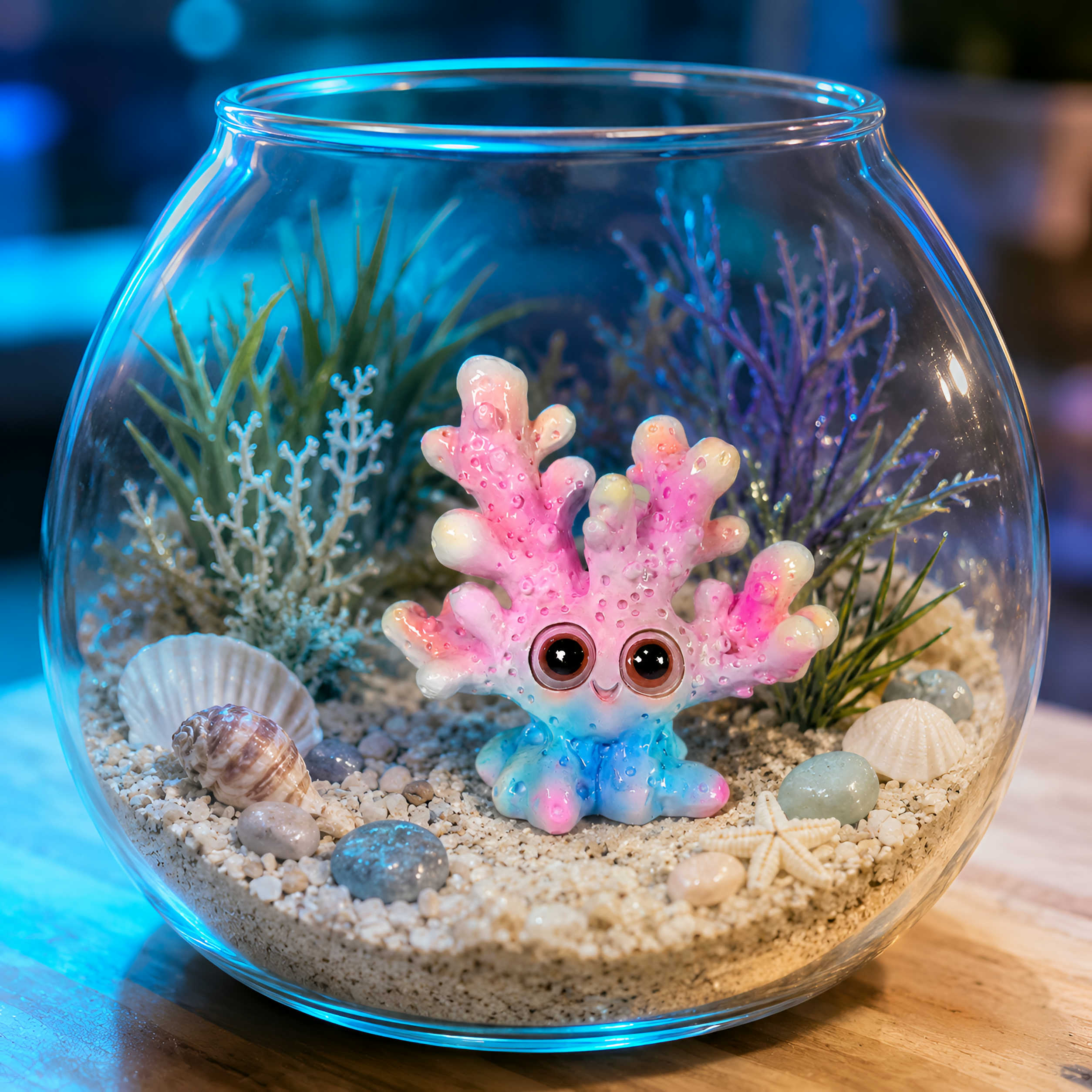 Koralle Figur glänzend Blau-Rosa & Orange in 3 Größen für maritime Deko