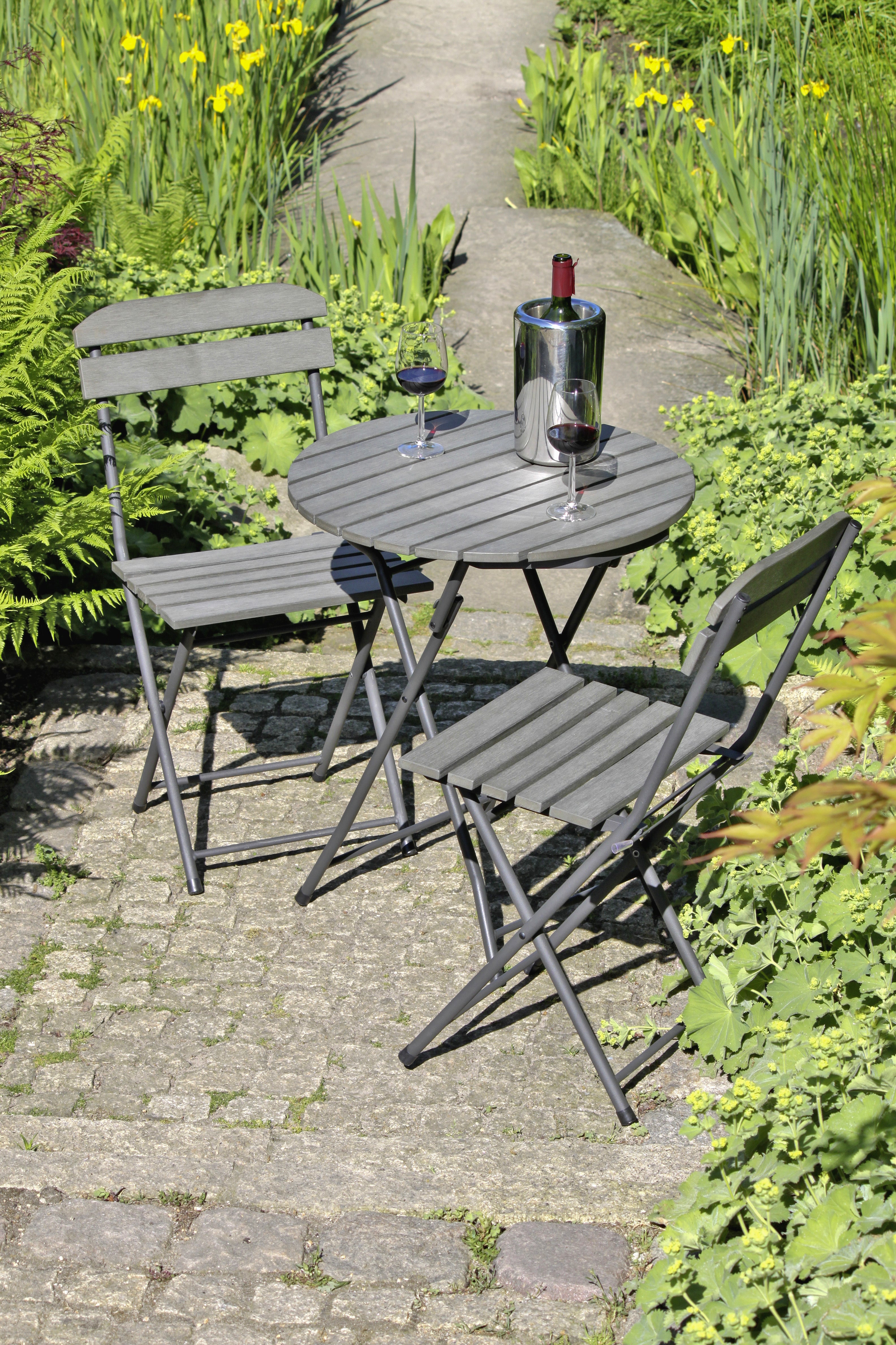 Balkonset LUGO 3-teilig Sitzgruppe Balkonmöbel Tisch Stühle Stahl Nonwood Garden Pleasure