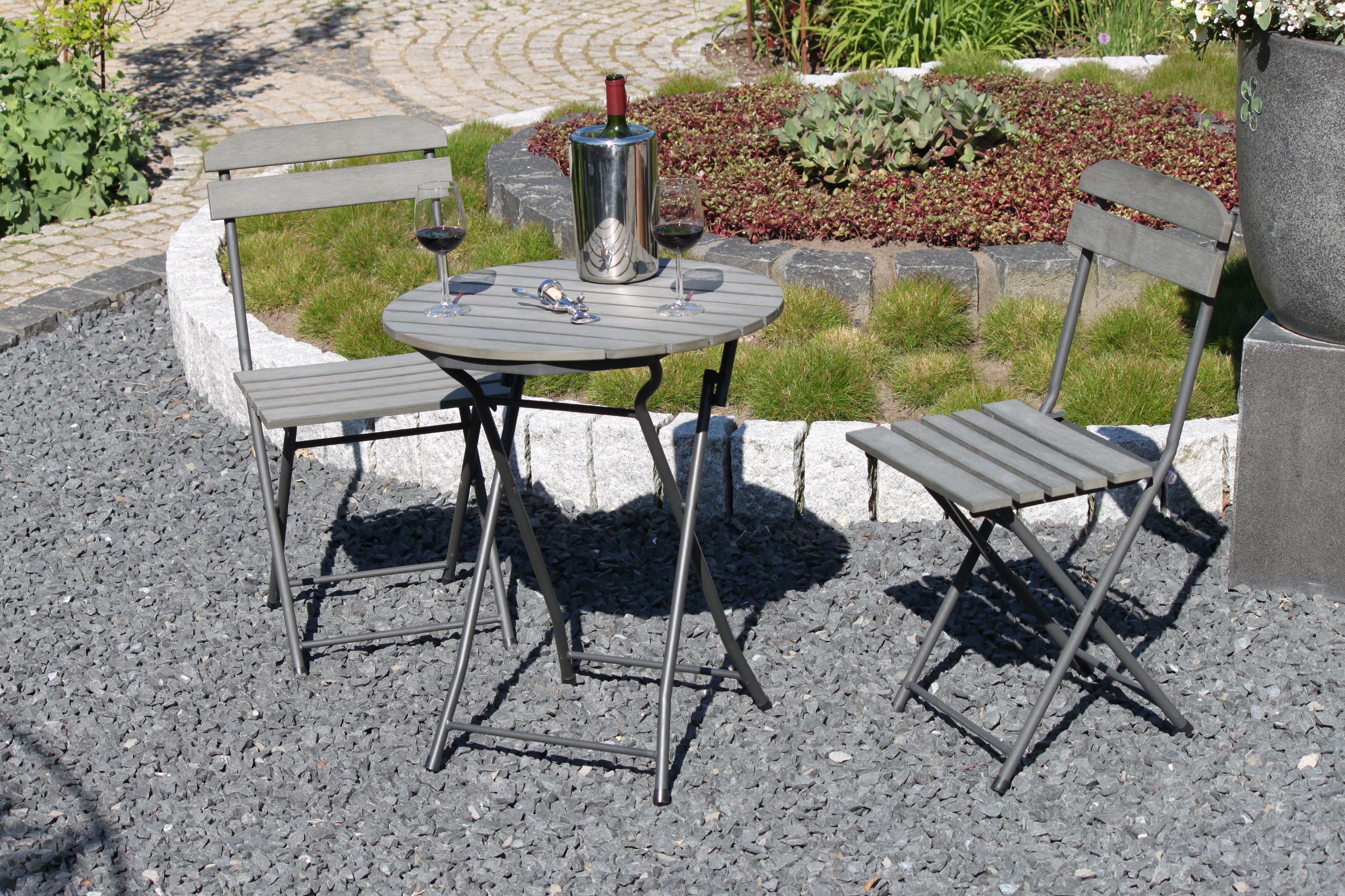 Balkonset LUGO 3-teilig Sitzgruppe Balkonmöbel Tisch Stühle Stahl Nonwood Garden Pleasure