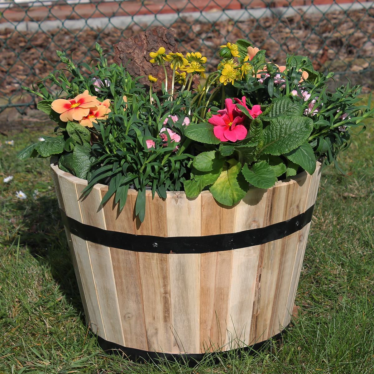 Pflanzkübel Holz rund 33 cm Holzfass Blumenkübel Blumentopf natur Akazienholz Pflanztopf