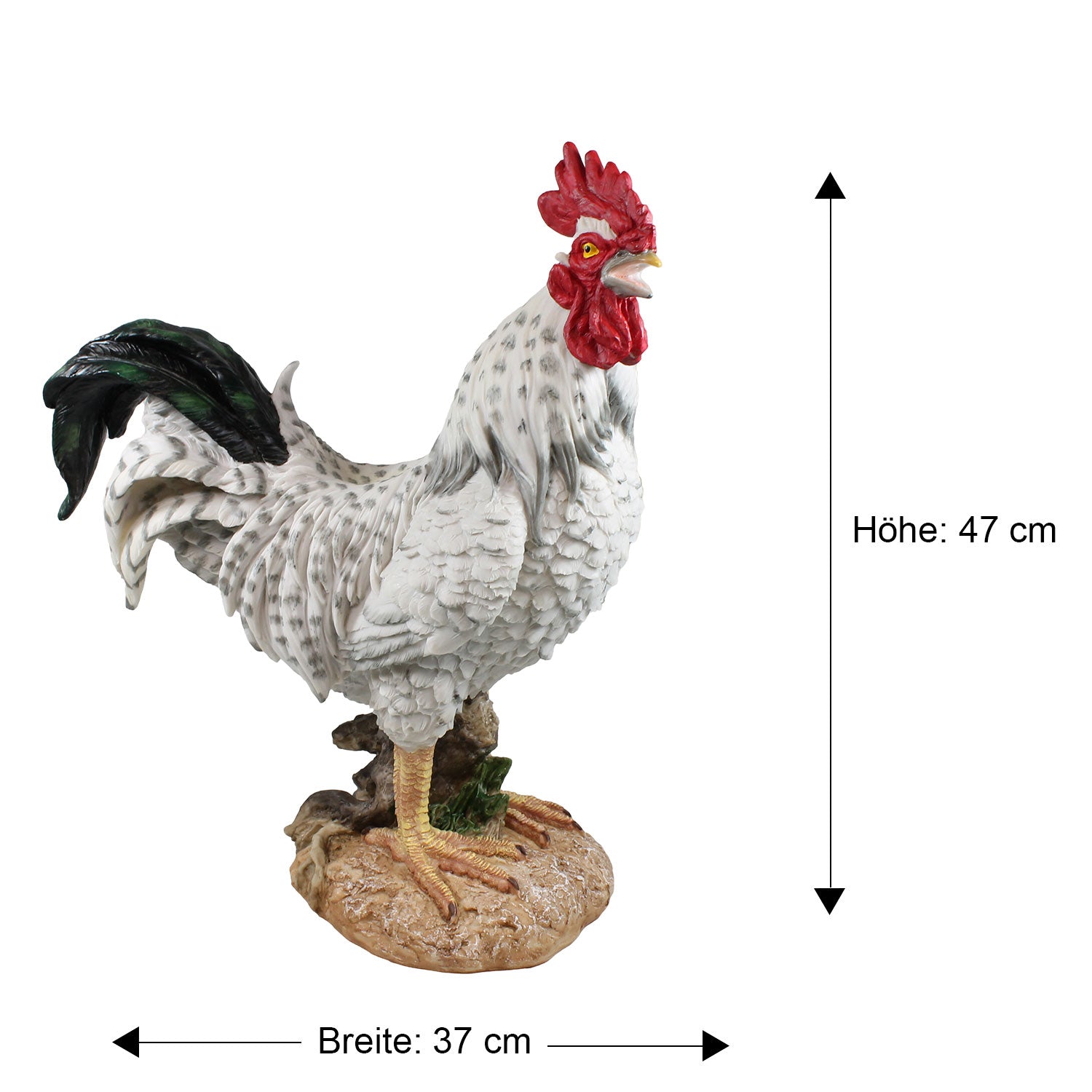 Deko Hahn Figur 47 cm weiß – detailreiche Gartenfigur aus Polyresin – wetterfest & standfest – Tierfigur Landhausstil