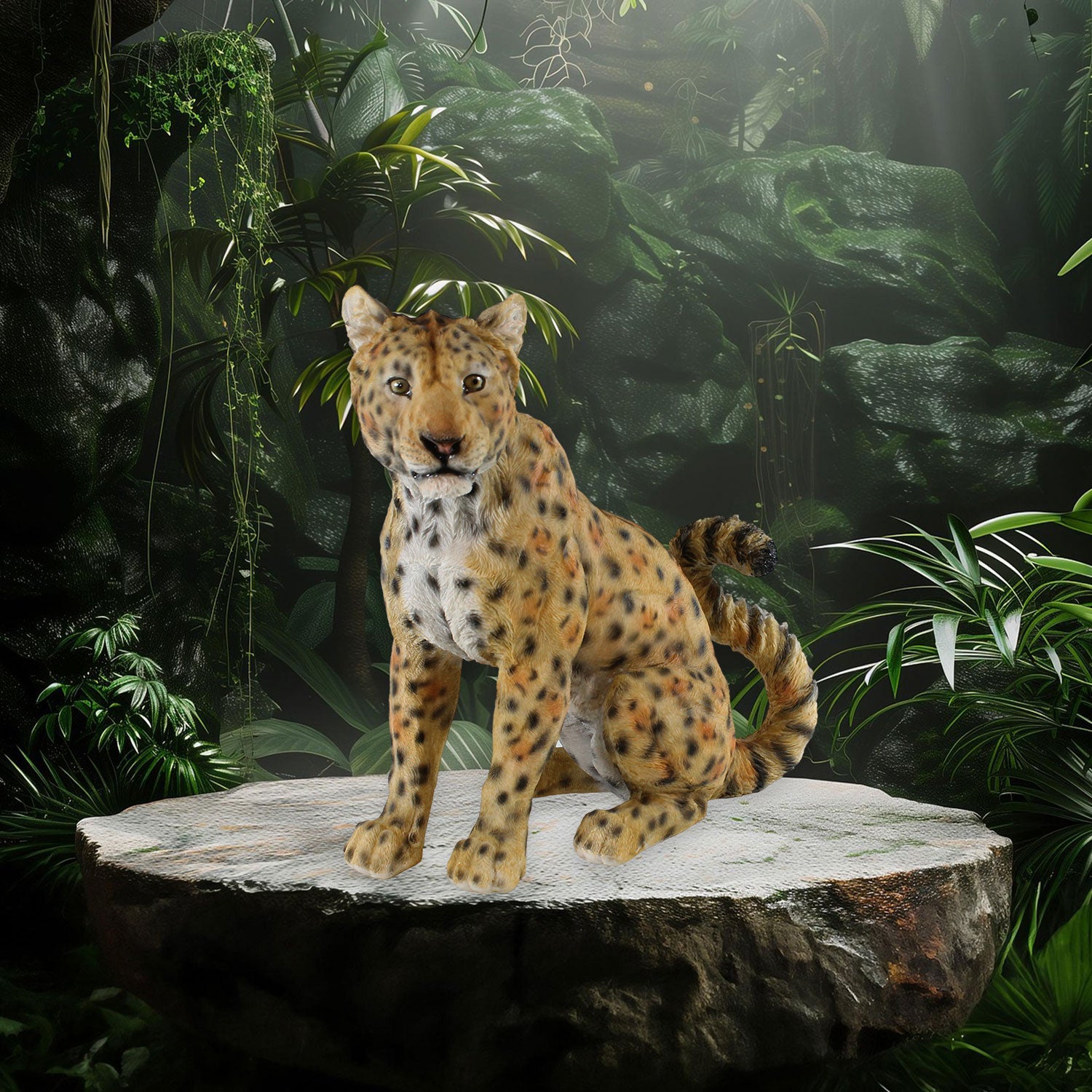 Lebensechte Panther Figur sitzend – Handbemalte Deko für Haus & Garten | 40 cm | Deko Panther