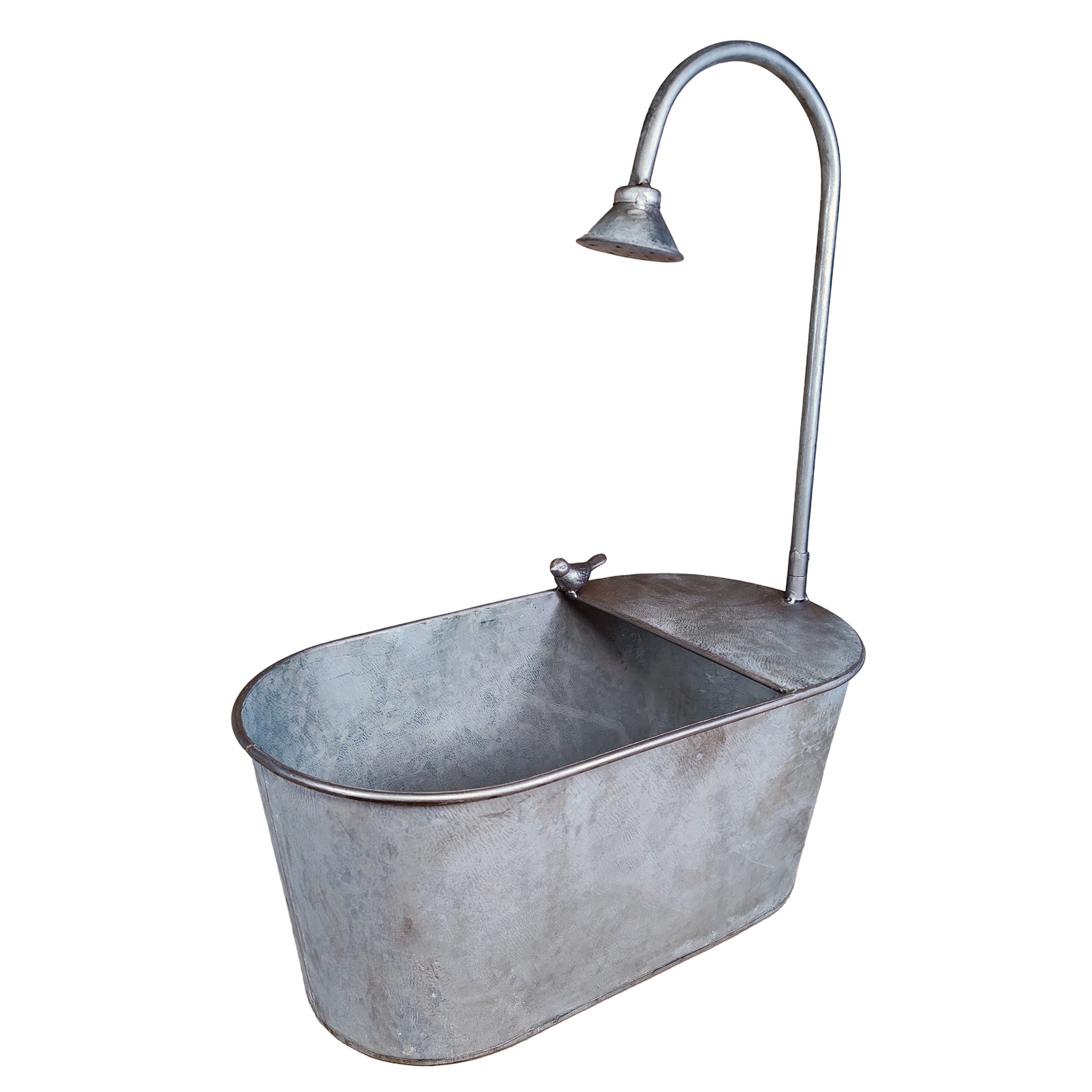 Zinkwanne Set verzinkt im Badewannen Look mit Dusch Deko Pflanzwanne Metall für Garten & Terrasse