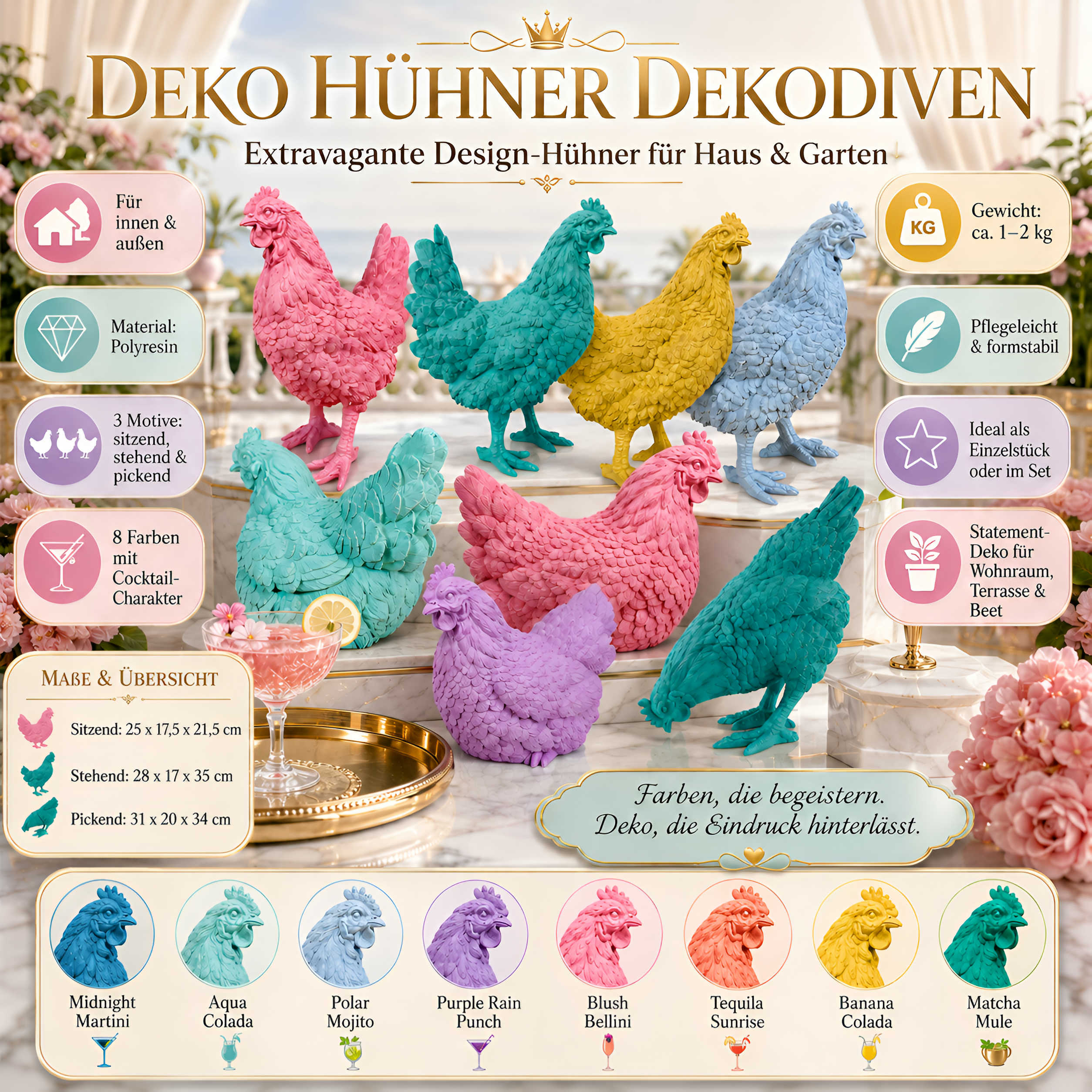 Deko Hühner DekoDiven einzigartige Huhn Deko für Haus & Garten in verschiedenen Farben