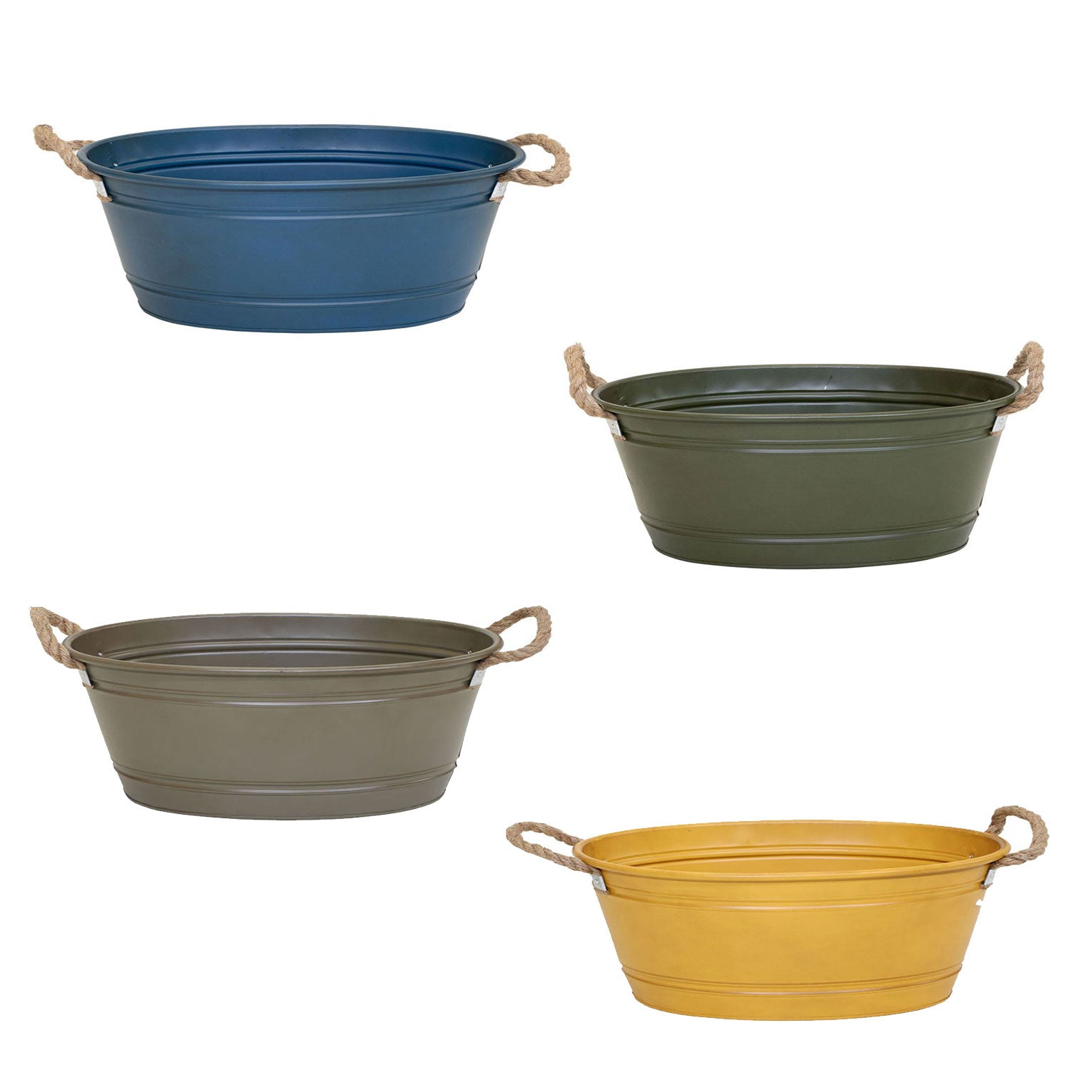 Pflanztopf "Beat" oval aus Metall mit Kordelgriffen | Dekorativer Blumentopf | Pflanzwanne robust & vielseitig in 4 Farben und 3 Größen