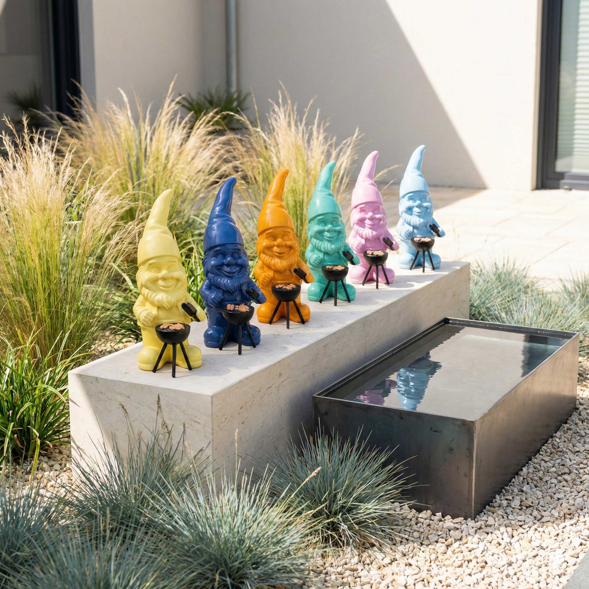 Gartenzwerg am Grill -GartenPoser- Zwerg Deko in Pastell Hochglanz 2 Größen 6 Farben (GrillPoser)