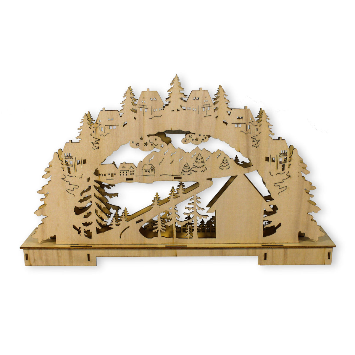 Schwibbogen LED Lichterbogen Weihnachtslandschaft Stimmungsbogen mit 11 LEDs 45cm Holz