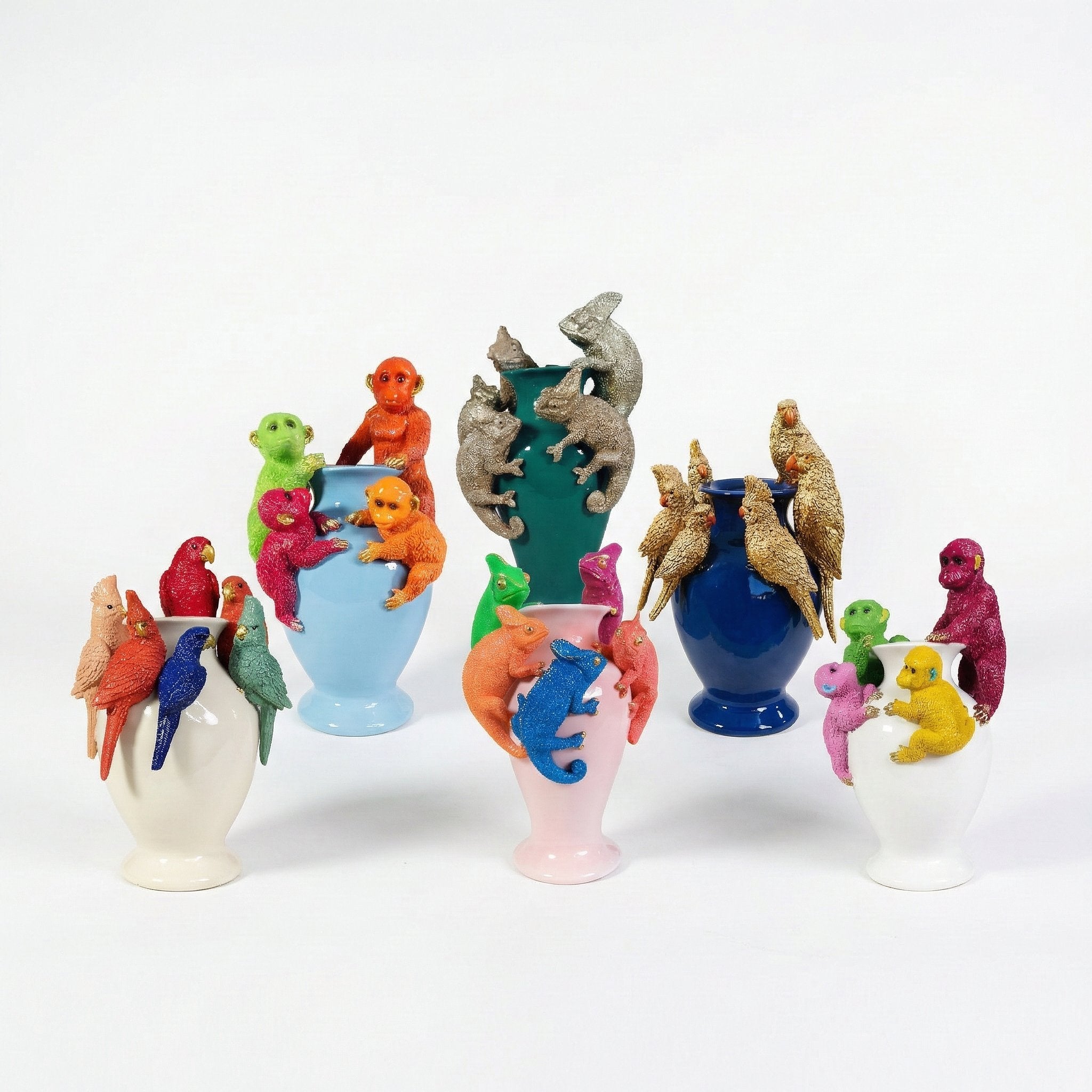 Kunstblumen Vase modern – Deko Vase mit Papagei Affe Echse