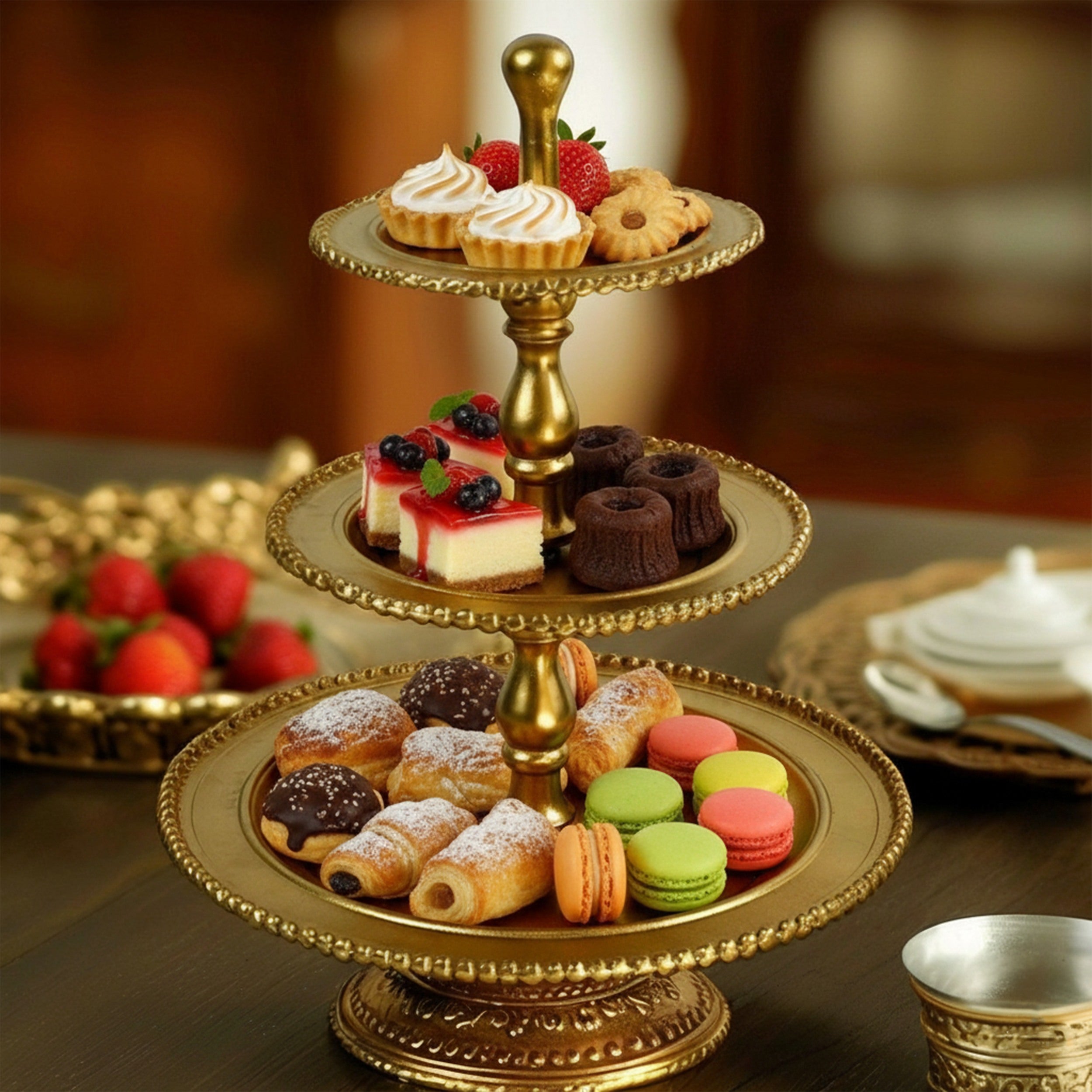 Etagere groß 3-stöckig – Deko Etagere in Gold oder Silber für Tisch, Sideboard & Festtafel