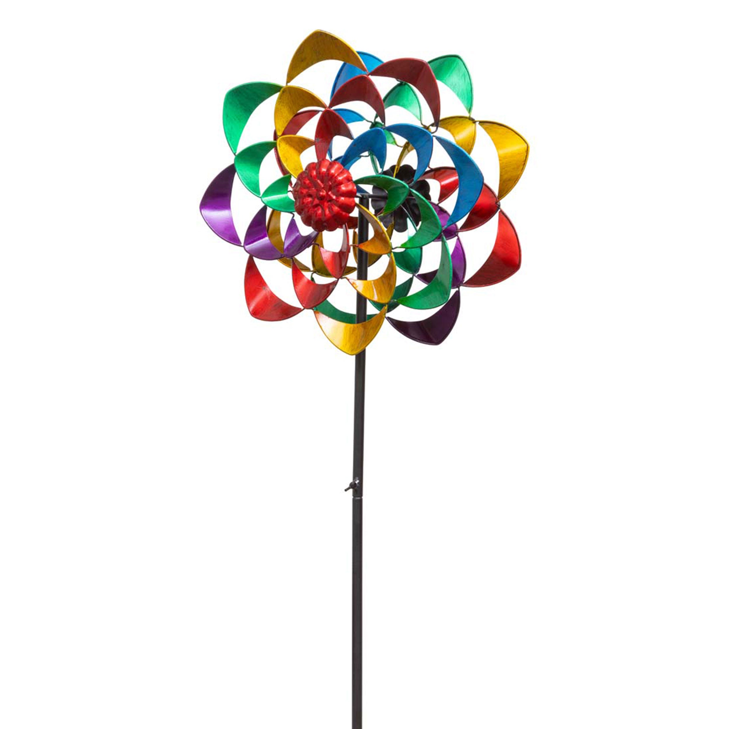 Kinetic Art Metall Windrad Rainbow Flower Duett Windspiel Metall Garten Windrad stehend