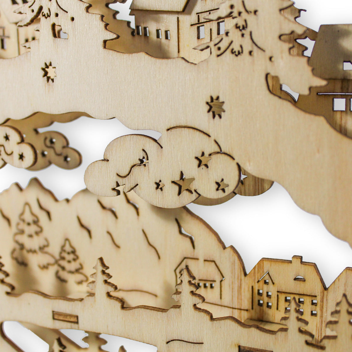 Schwibbogen LED Lichterbogen Weihnachtslandschaft Stimmungsbogen mit 11 LEDs 45cm Holz