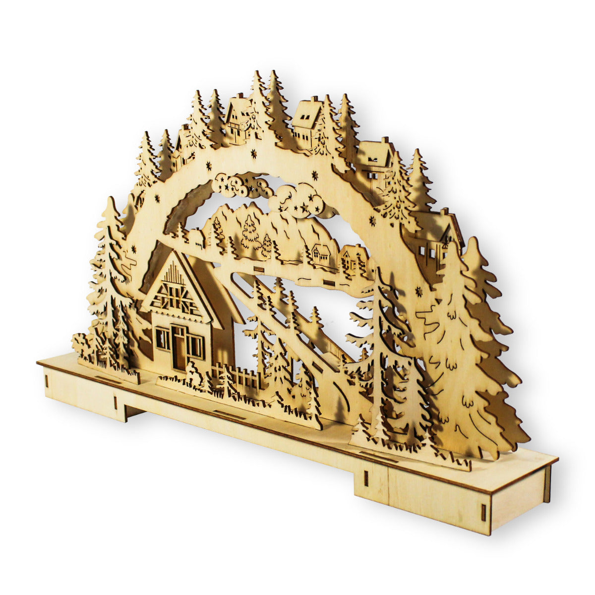 Schwibbogen LED Lichterbogen Weihnachtslandschaft Stimmungsbogen mit 11 LEDs 45cm Holz