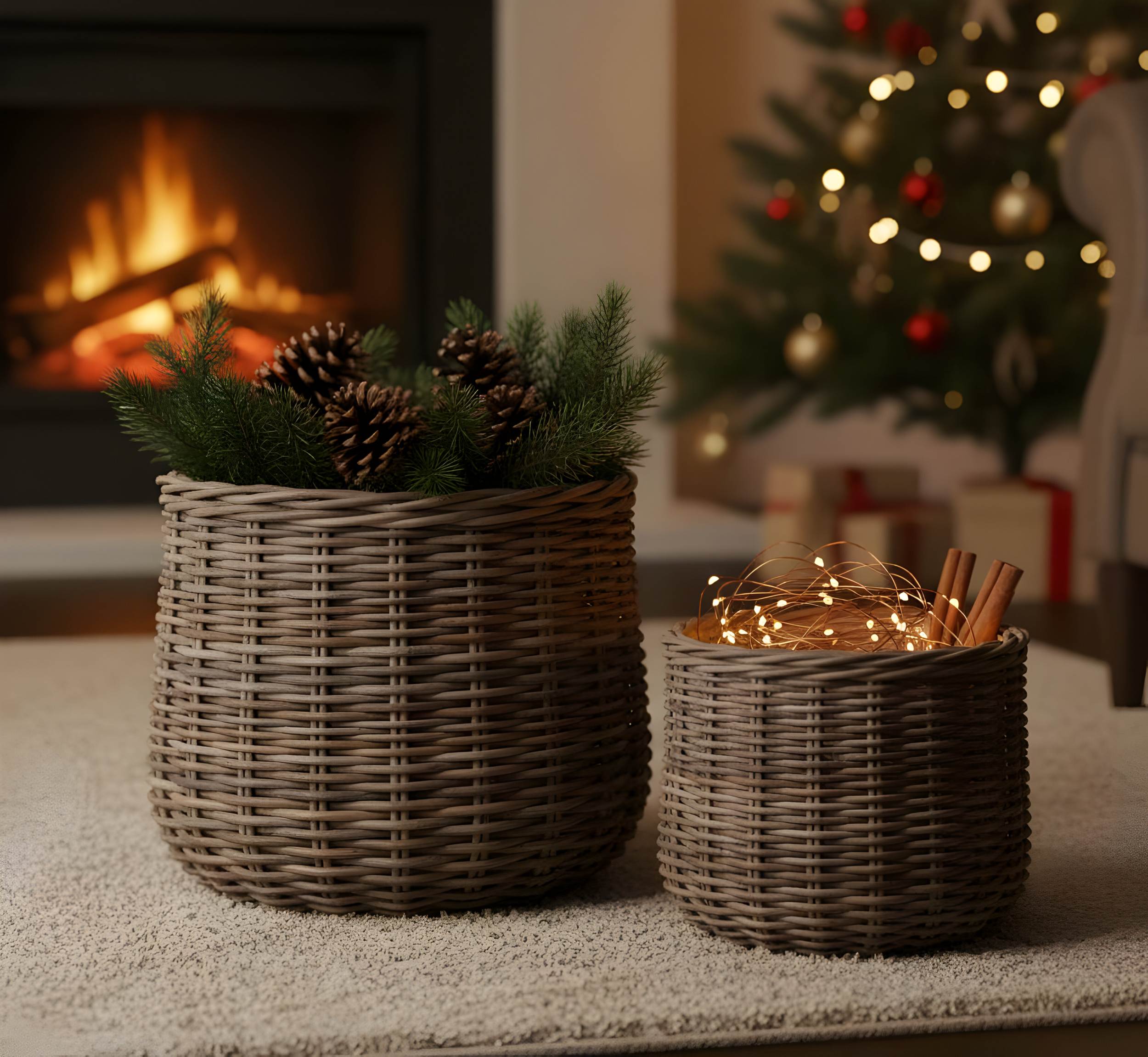 Weidekorb Set 2-tlg. – Pflanzkorb Rattan, kleiner Weidenkorb & geflochtener Korb aus Holz, Aufbewahrungskörbe & Deko