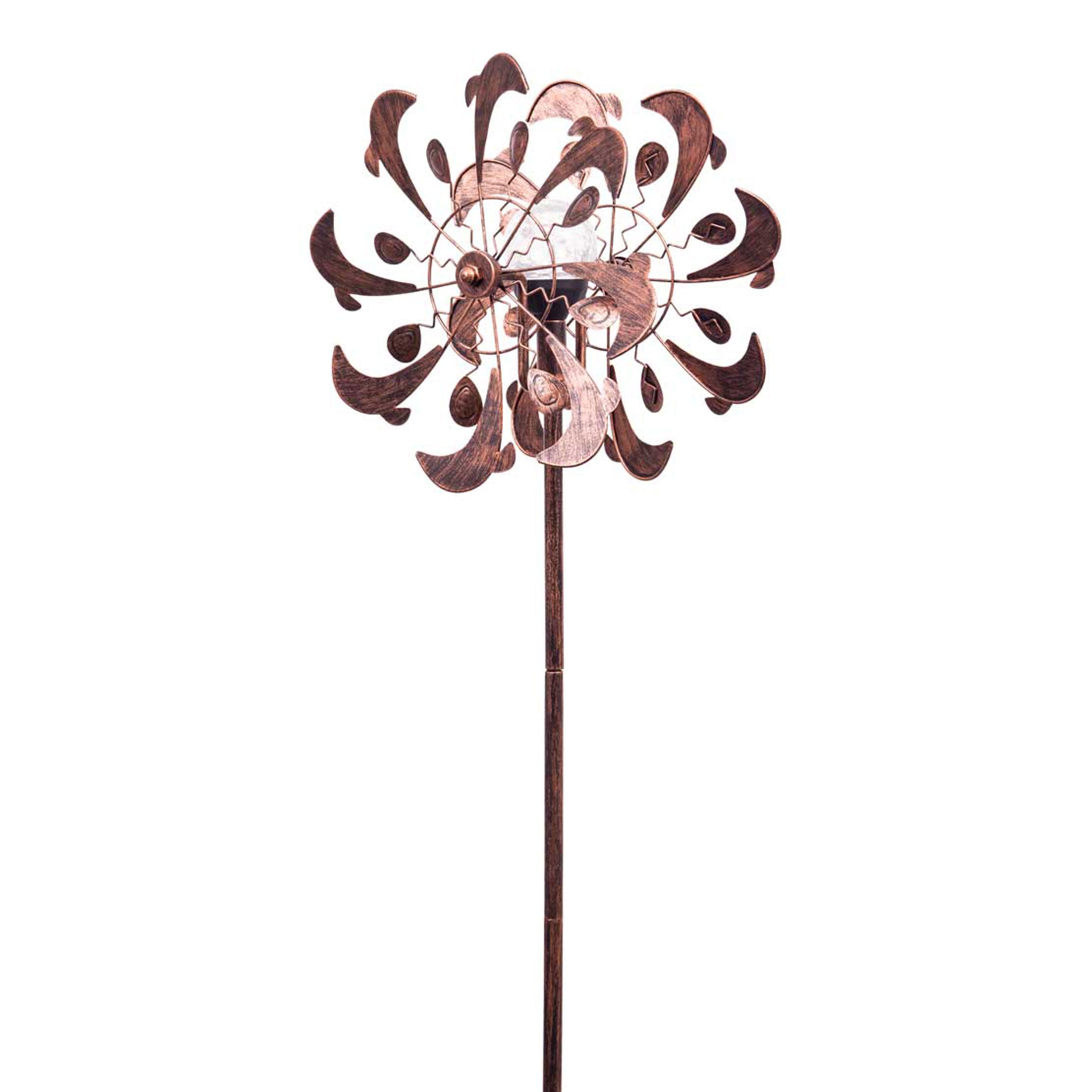 Kinetic Art Metall Windrad Copper Dolphins Duett - Solar LED Windspiel Metall Garten Windrad stehend