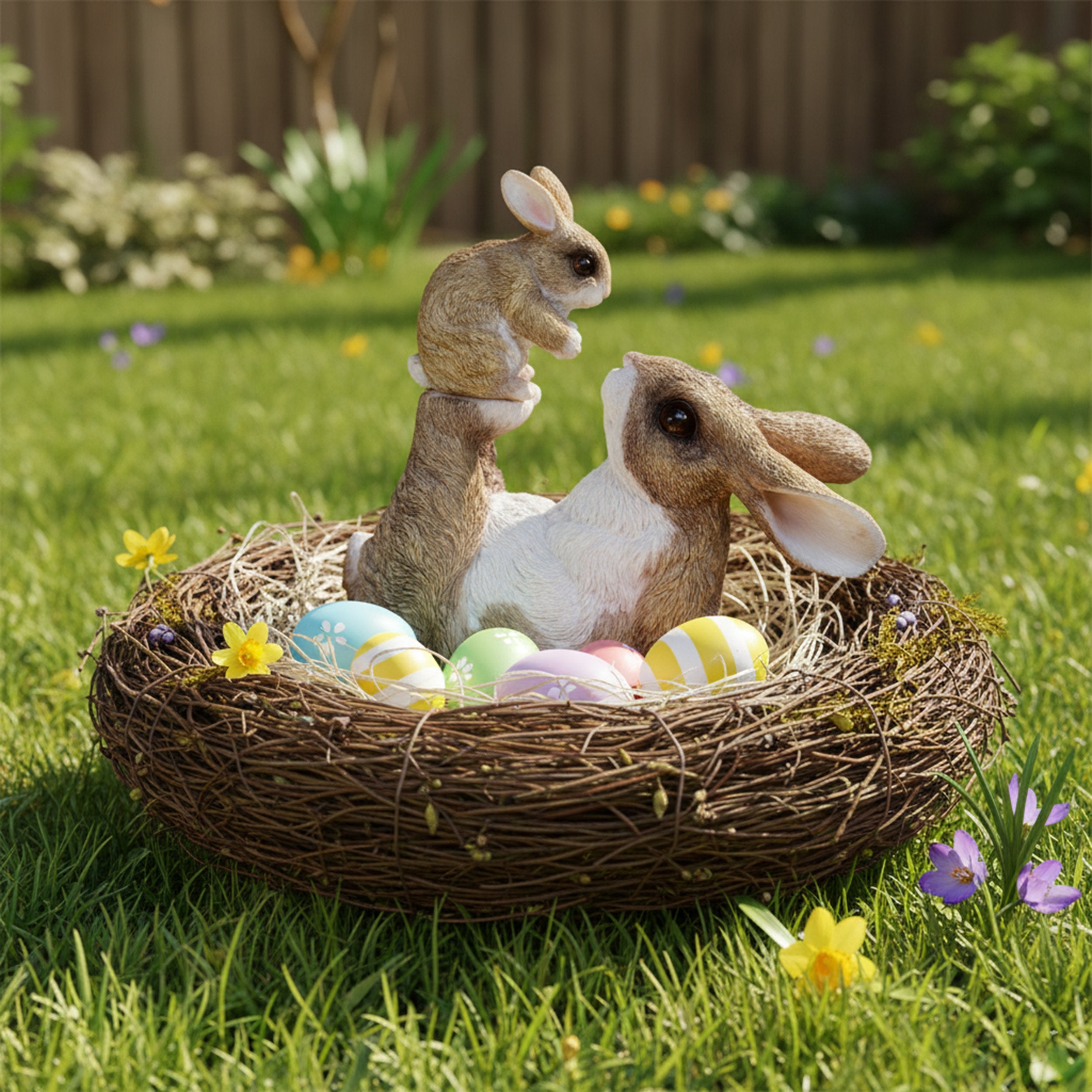 Hasenfigur mit Kind - Dekohase - Deko Osterhase und Osterhasen Figur für Ostern, Garten & Balkon