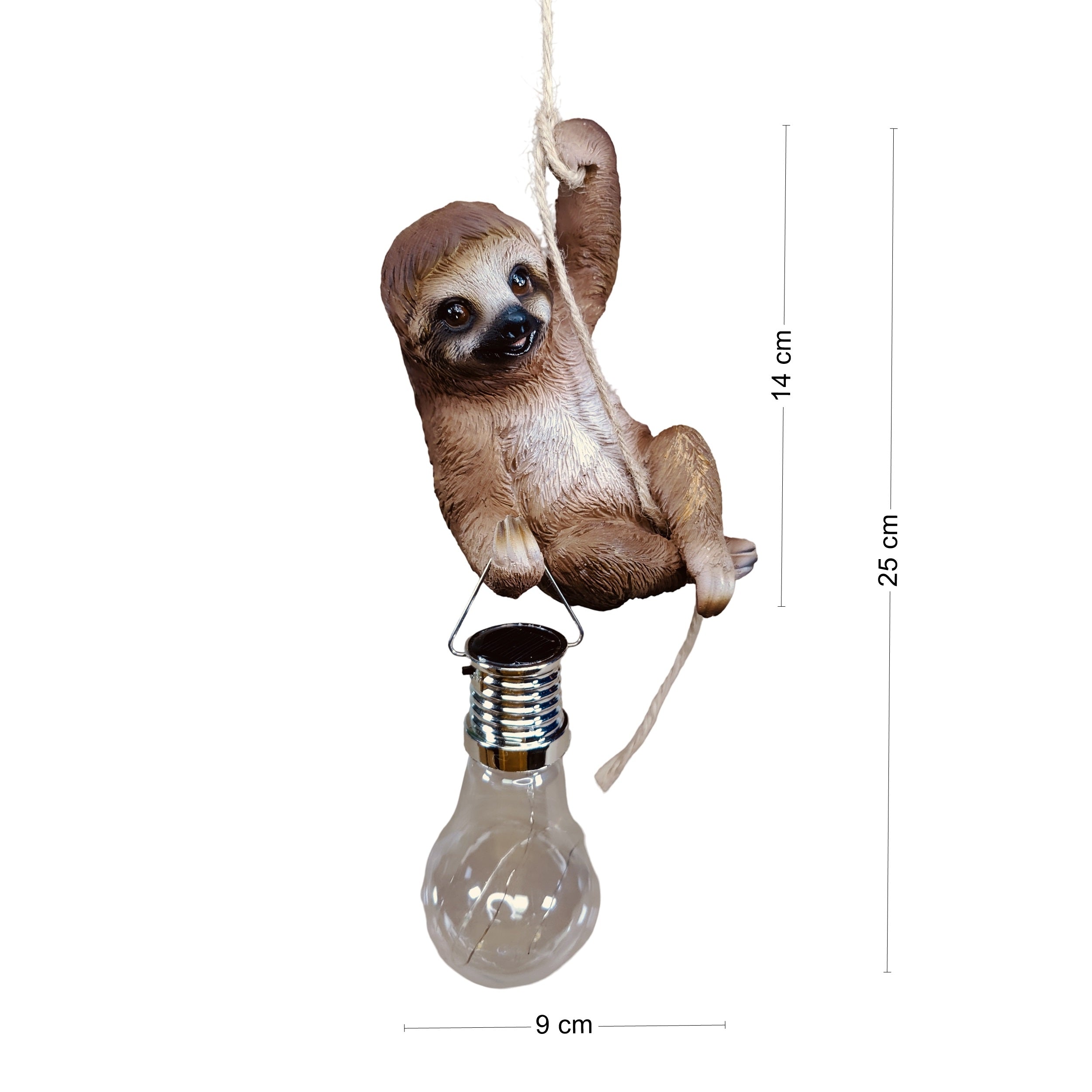 Faultier Figur mit Solarlampe - Faultier Deko als Gartenfigur zum Aufhängen