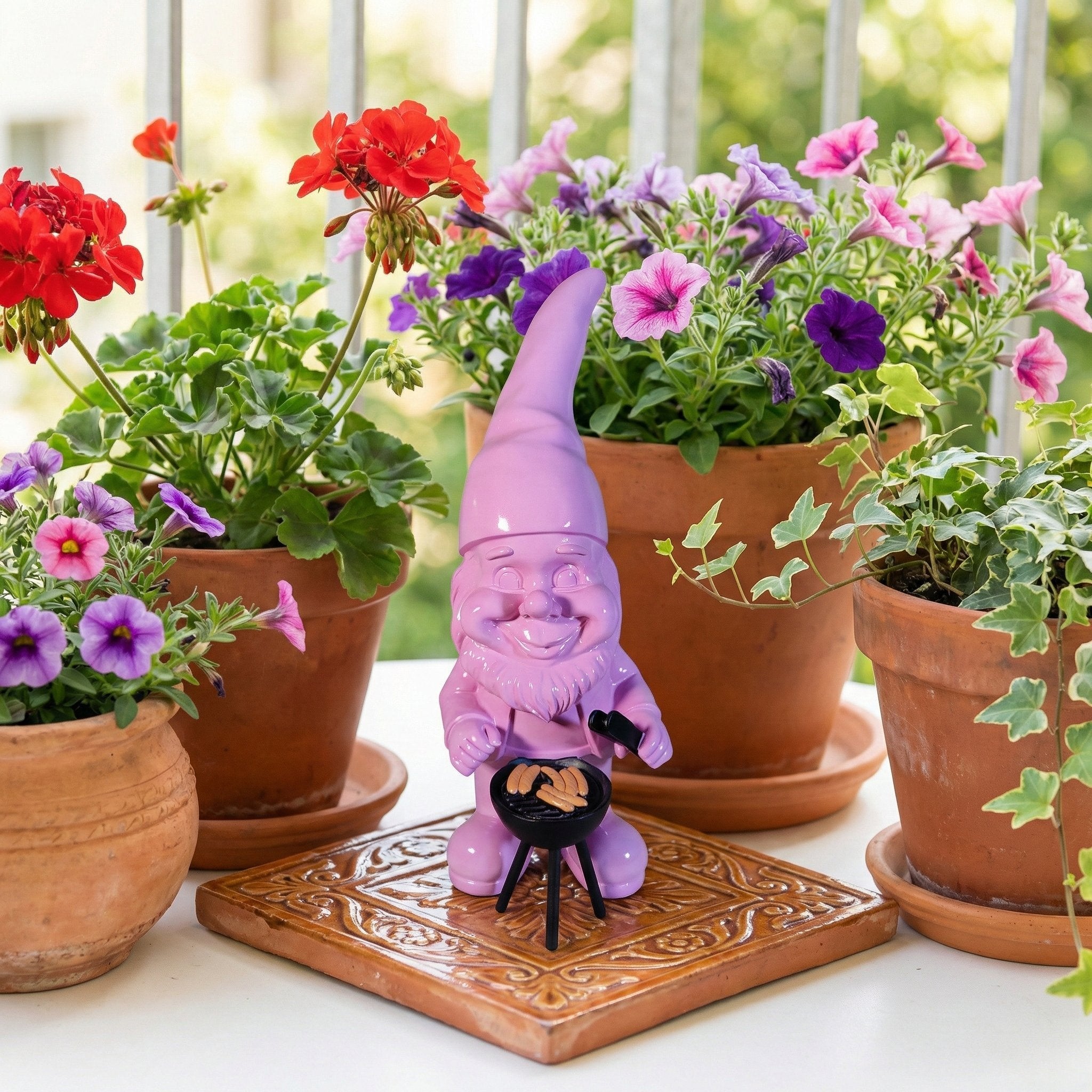 Gartenzwerg am Grill -GartenPoser- Zwerg Deko in Pastell Hochglanz 2 Größen 6 Farben (GrillPoser)