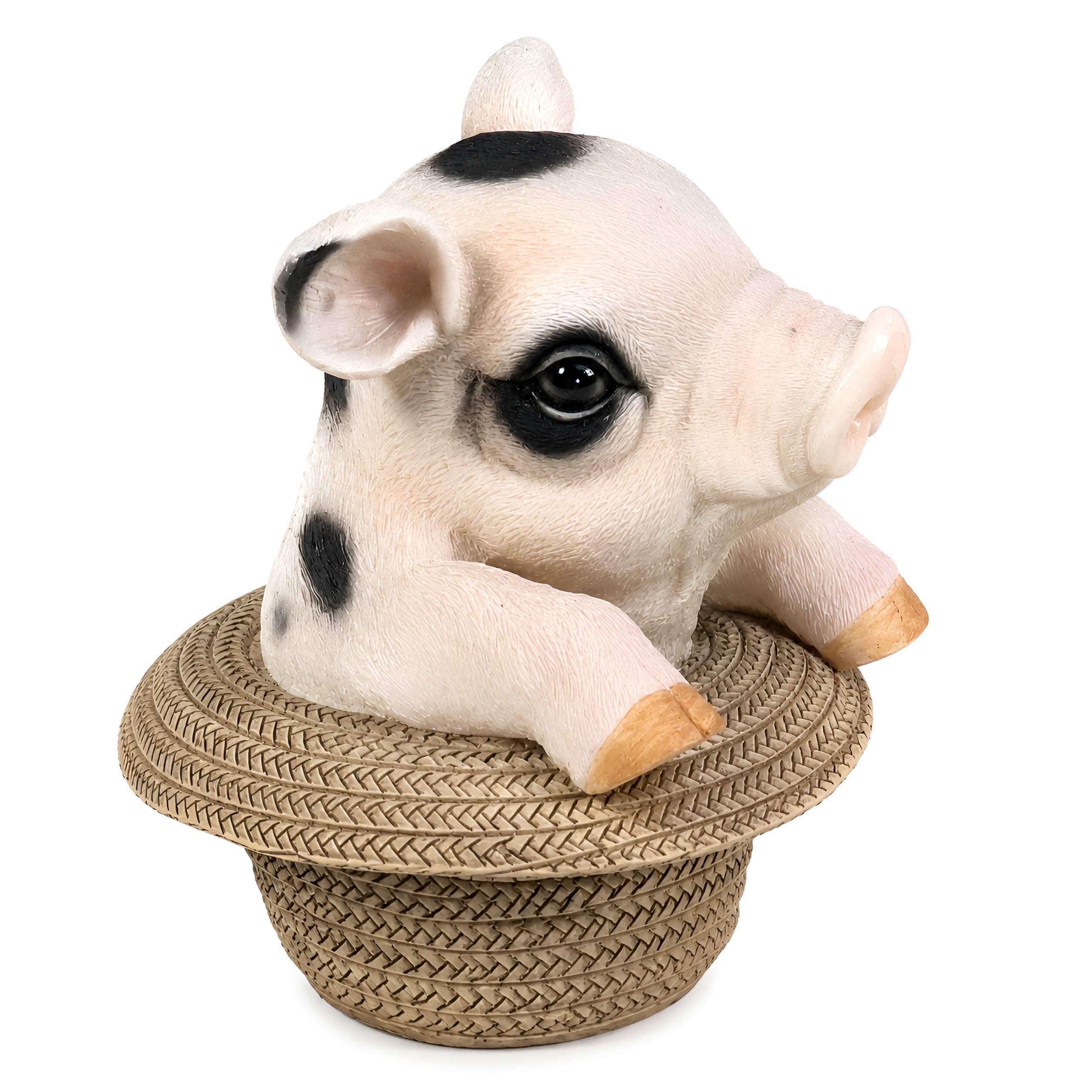 Schweine Figur Glücksschweinchen im Hut, niedliche Deko Schwein Figur für Haus & Garten