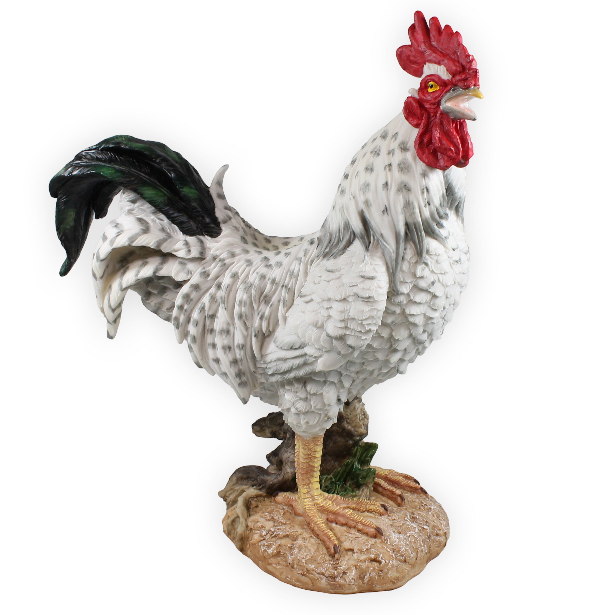 Deko Hahn Figur 47 cm weiß – detailreiche Gartenfigur aus Polyresin – wetterfest & standfest – Tierfigur Landhausstil