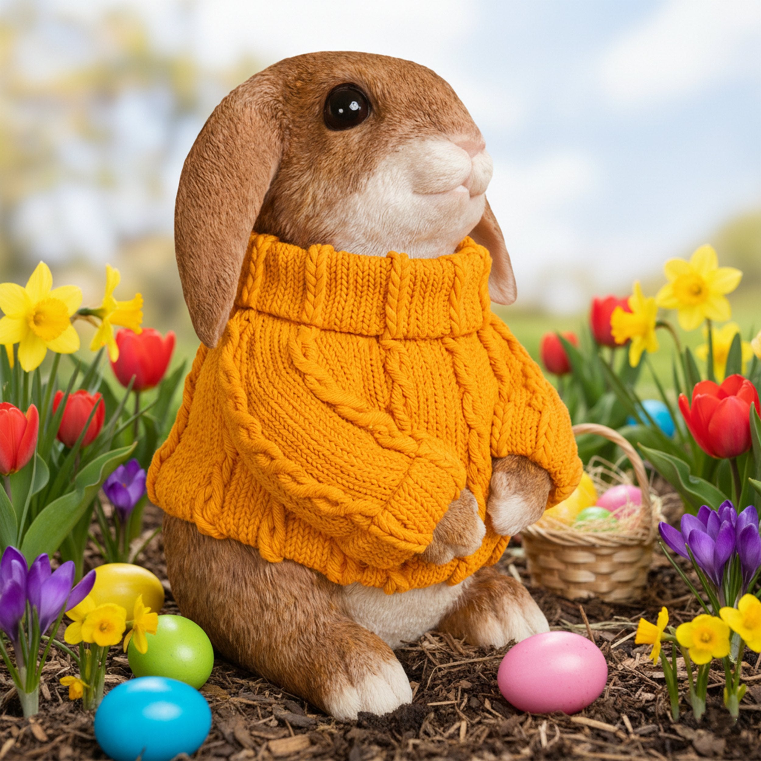 Deko Hase XL im Pullover groß – Deko Osterhase Hasenfigur sitzend, Osterdeko & Gartenfigur in versch. Farben