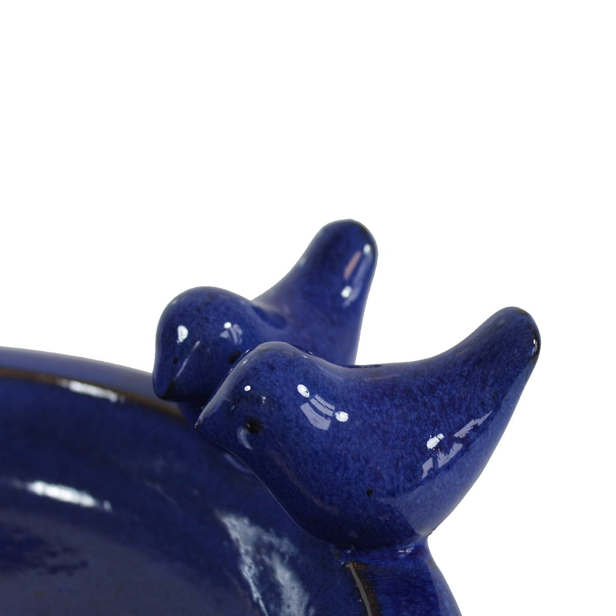 glasierte Vogeltränke für den Garten "Noble" mit 2 Deko-Vögel, 30 cm blau Keramik Vogeltränke rund Vogelbad Garten