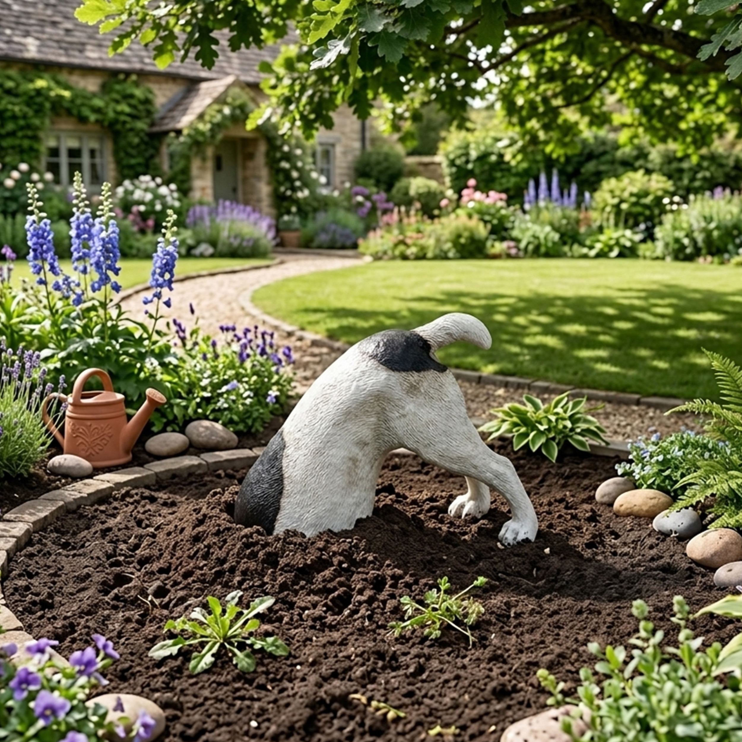 Dekofigur haber Hund grabend Jack Russell Terrier Gartendeko Hundefigur Gartenfigur