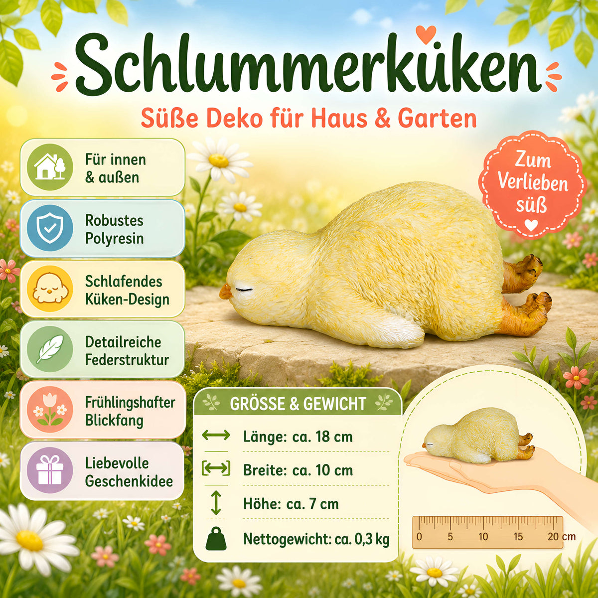 Deko Küken schlafend Küken Figur Osterküken für Osterdeko Haus und Garten