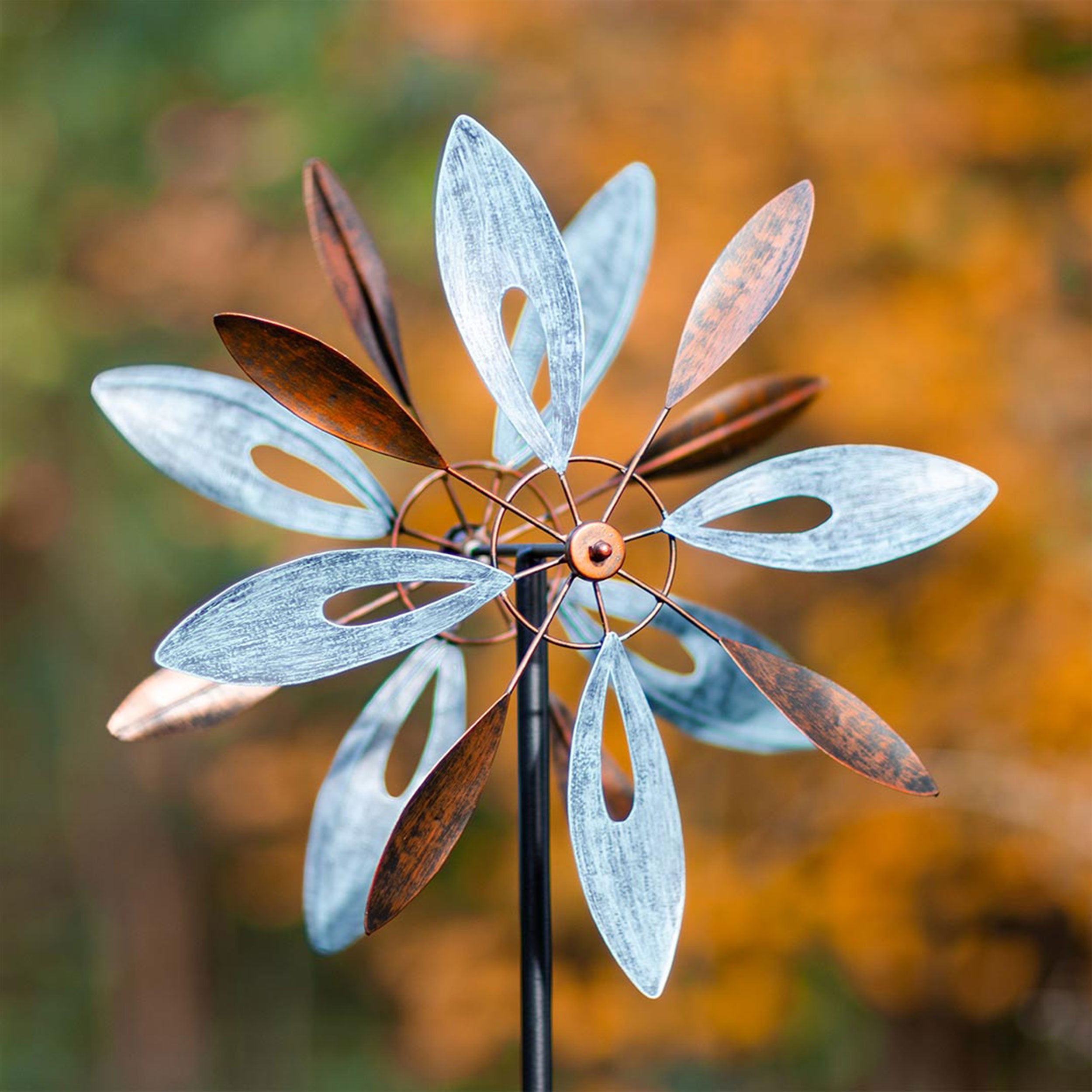 Kinetic Art Metall Windrad Copper Flower Duett Windspiel Metall Garten Windrad stehend