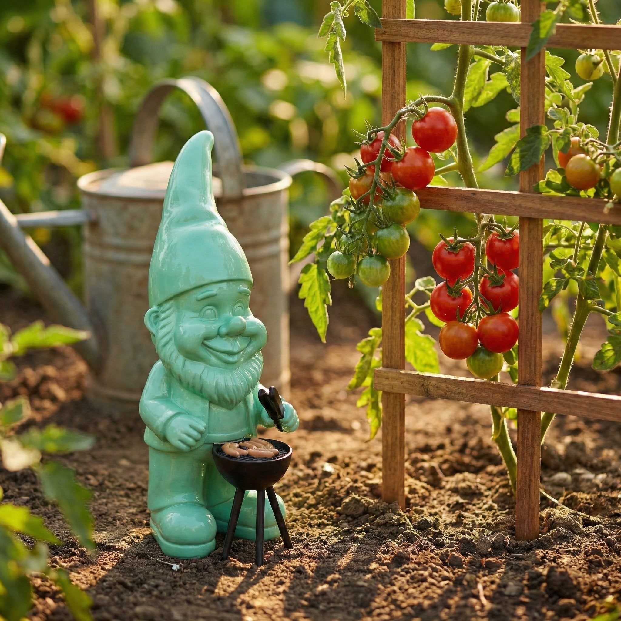 Gartenzwerg am Grill -GartenPoser- Zwerg Deko in Pastell Hochglanz 2 Größen 6 Farben (GrillPoser)