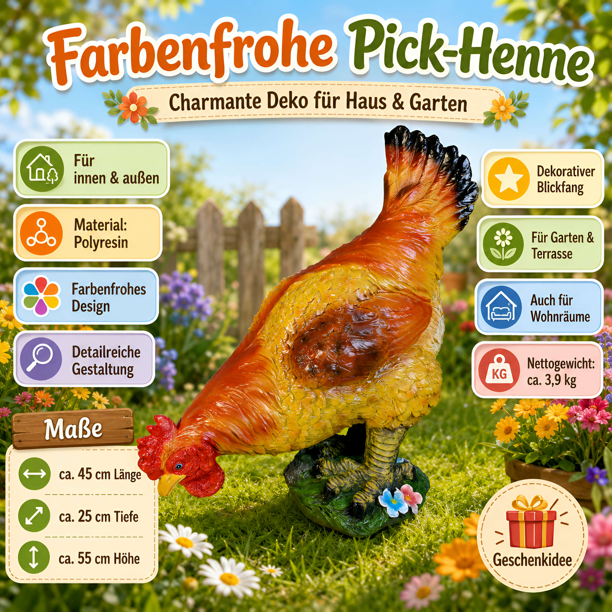Deko Huhn groß Deko Hühner für draußen Gartendeko Hühner lebensechte Deko Henne