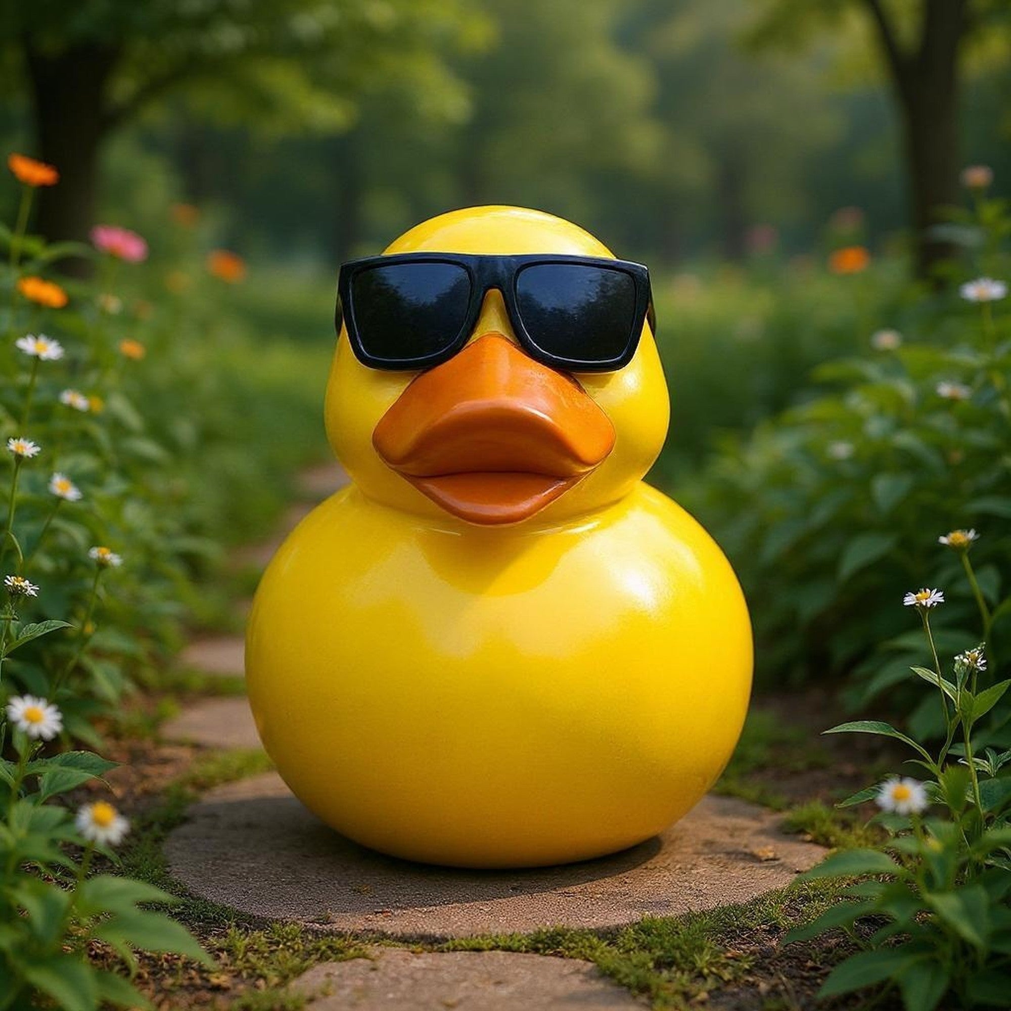 Deko Ente für den Garten – handbemalt, wetterfest, 25 cm – witzige Ente mit Sonnenbrille