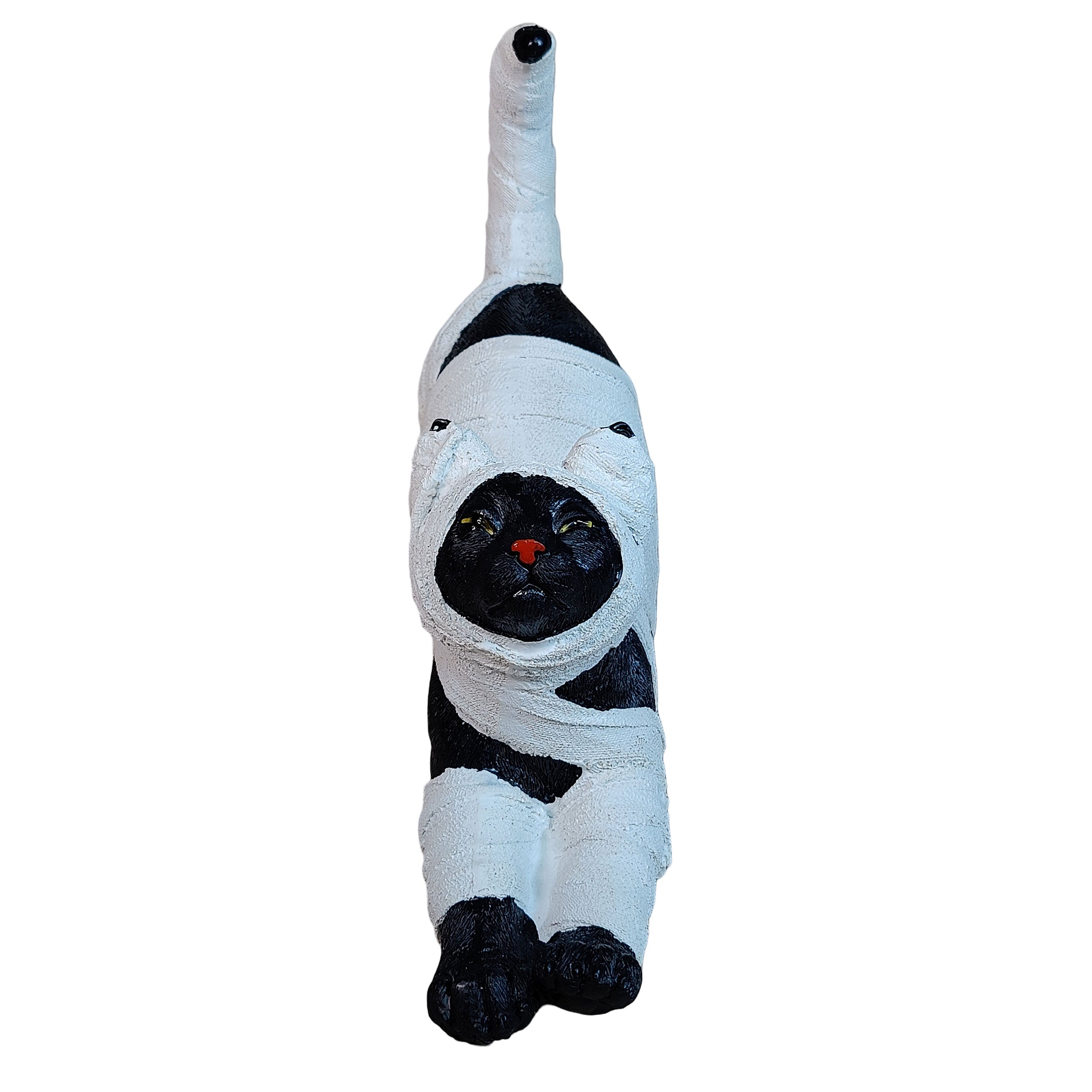 Halloween Deko Katze – handbemalte Katzenmumie Figur aus Polyresin 26×9×27 cm, gruselige Halloween Dekoration für Haus, Garten & Halloweenparty